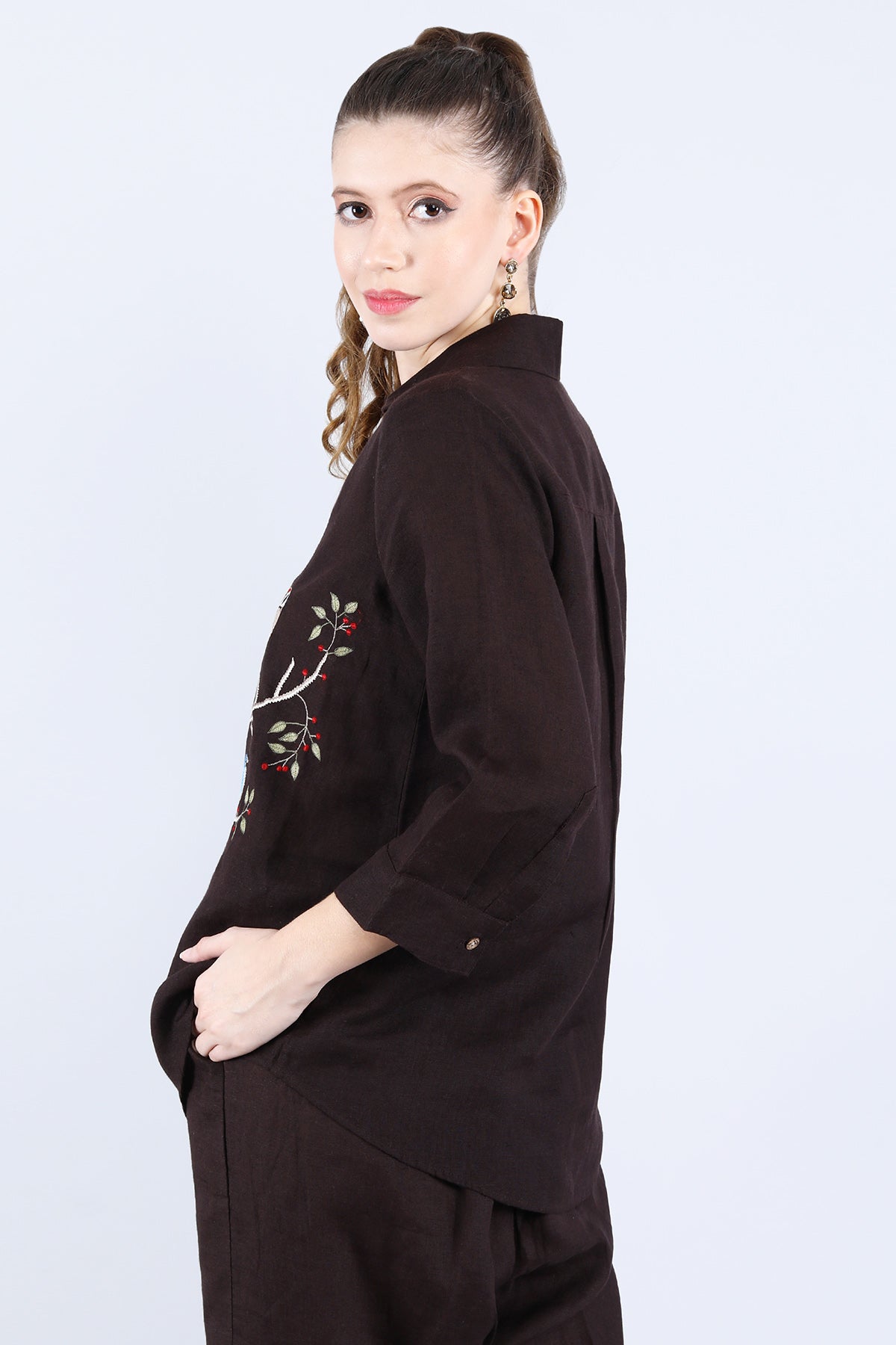 Choco Embroidered Linen Shirt