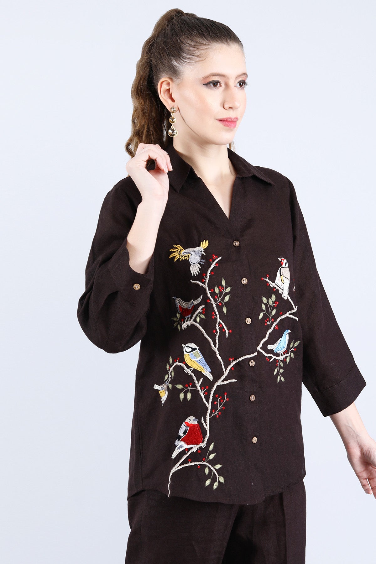 Choco Embroidered Linen Shirt