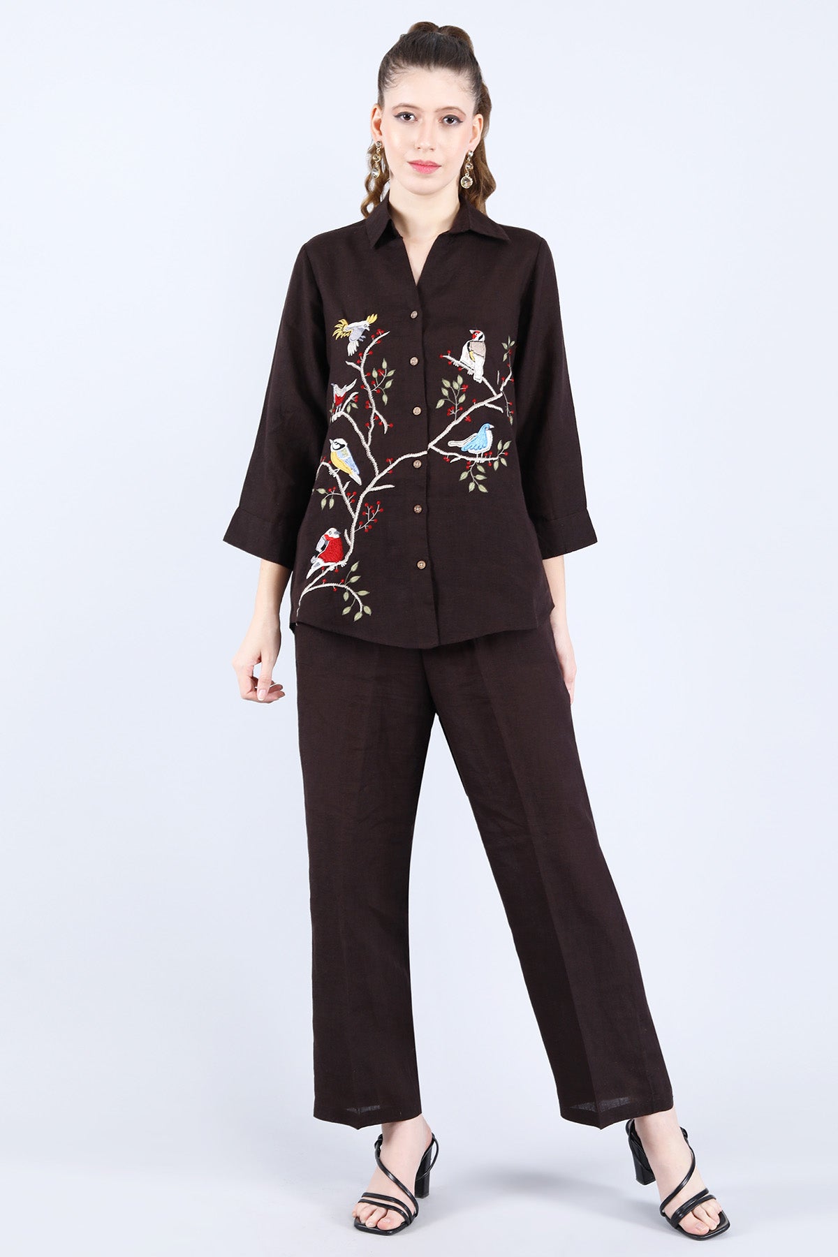 Choco Embroidered Linen Shirt