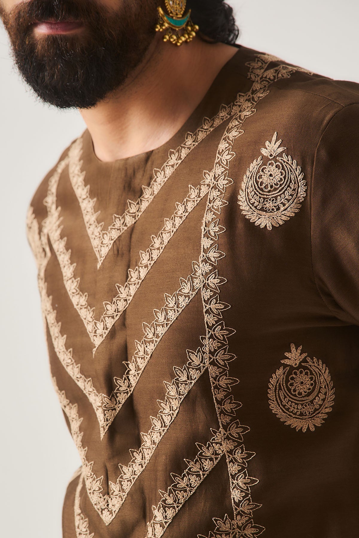 Buy Chocolate Embroidered Kurta Set for Men by WABI SABI available online at ScrollnShops