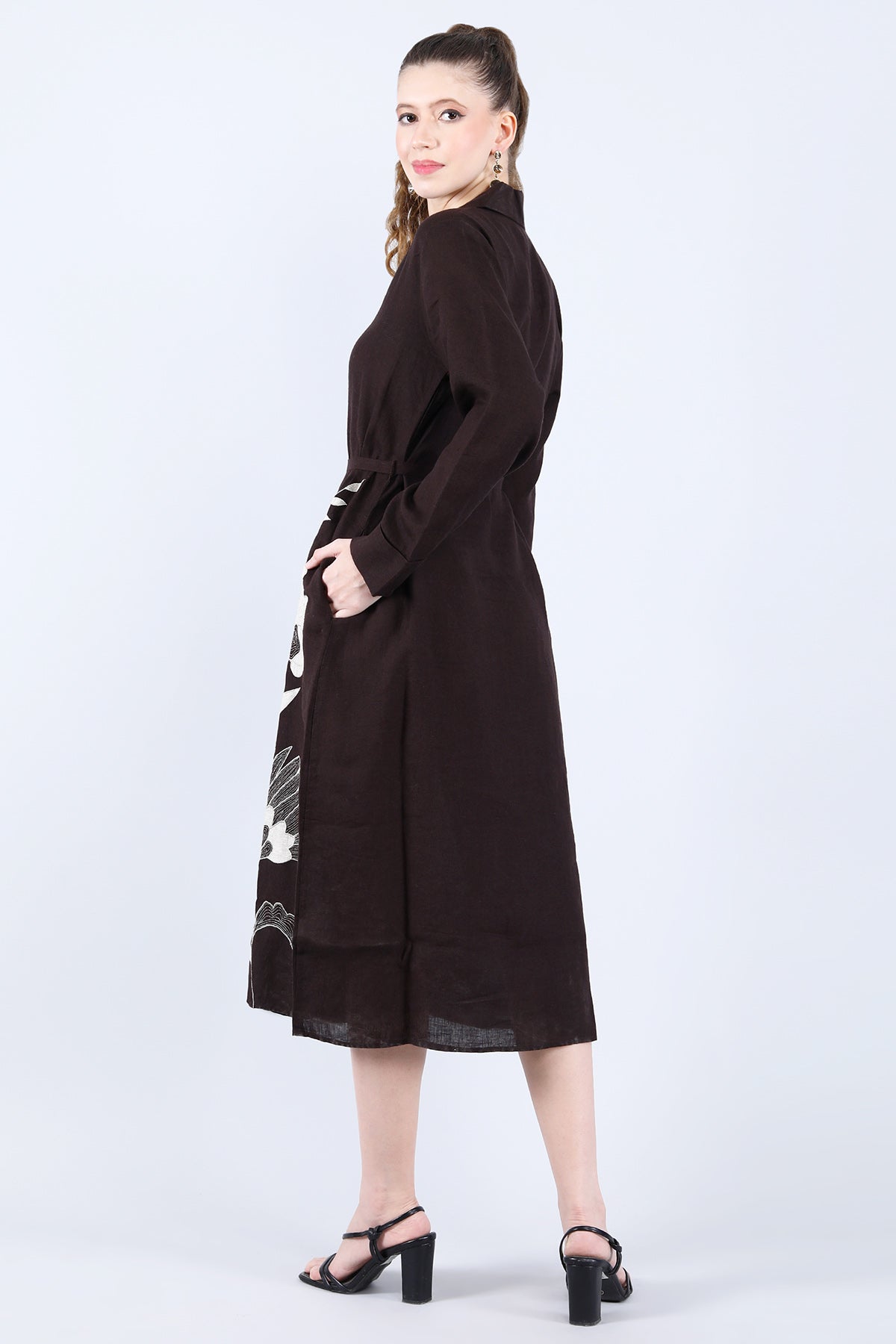 Chocolate Linen Floral Dress