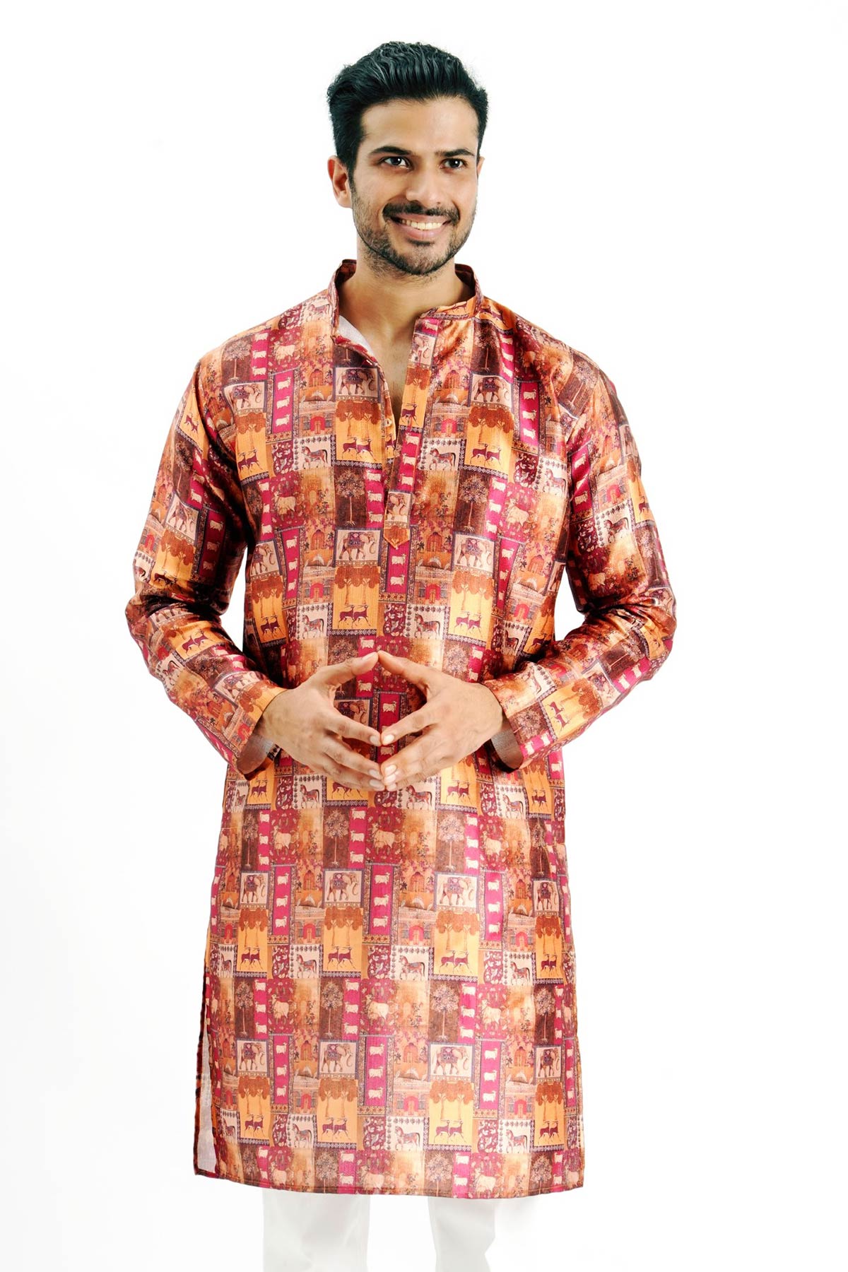 Chocolate Silk Printed Kurta