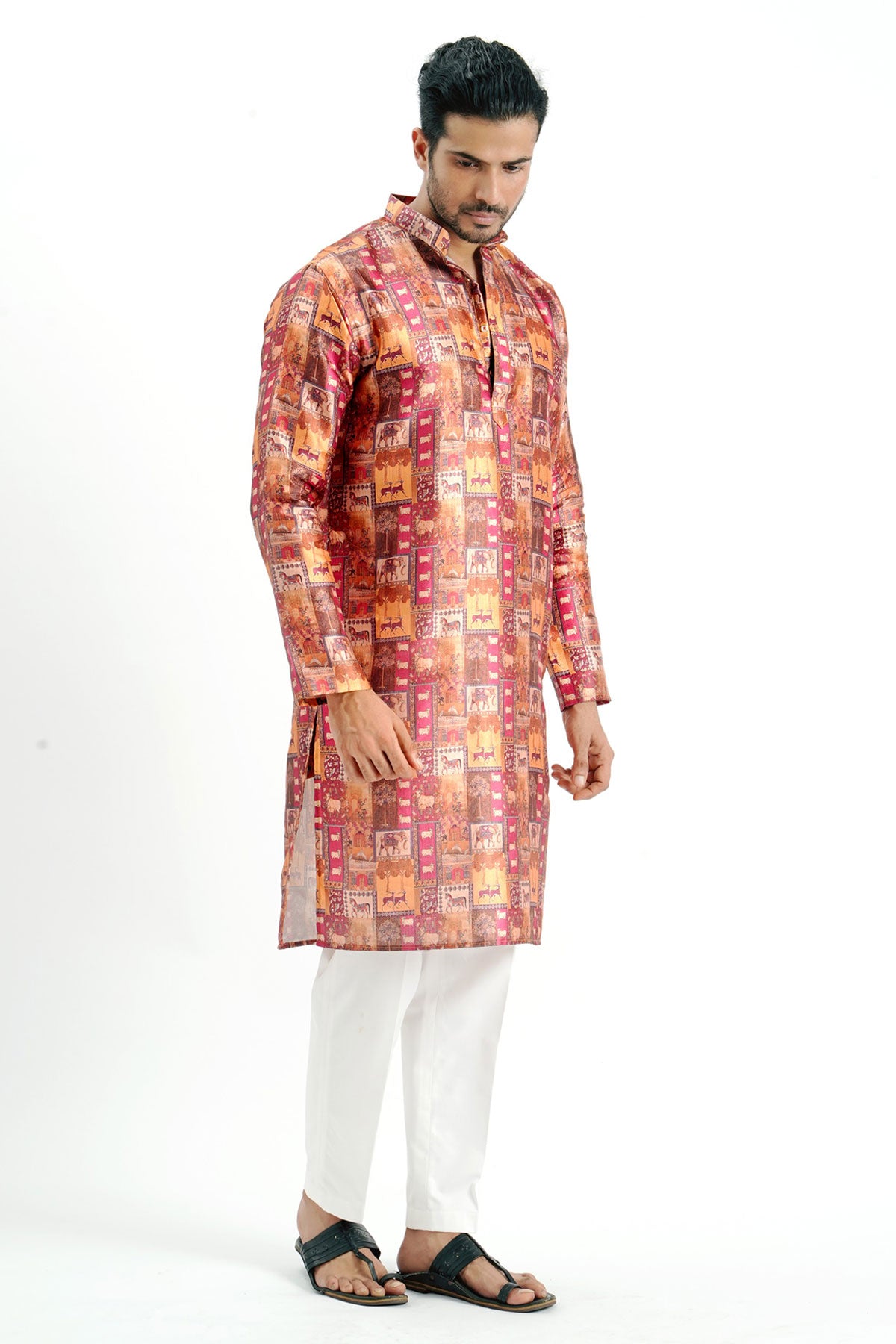 Chocolate Silk Printed Kurta