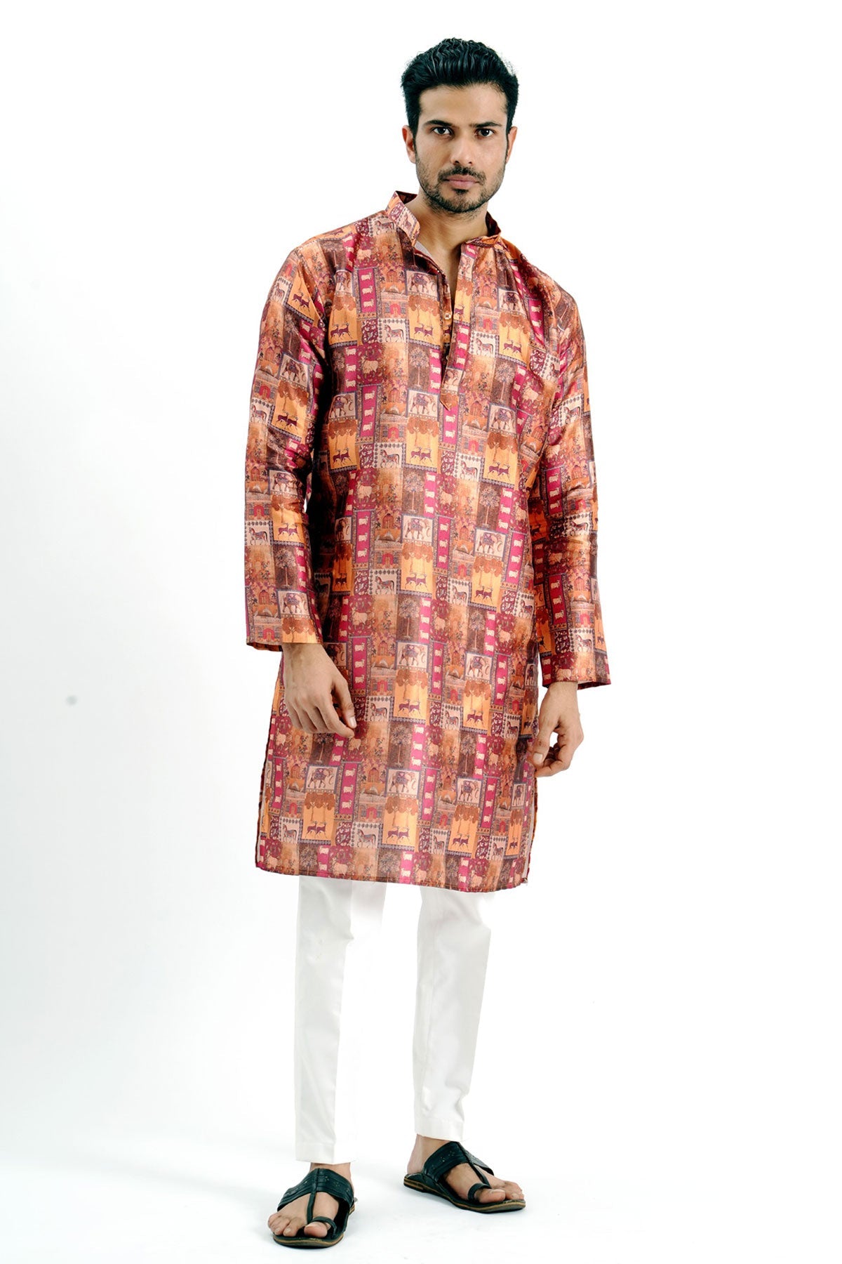 Buy Chocolate Silk Printed Kurta for men by Aastha Fashion online available at scrollnshops