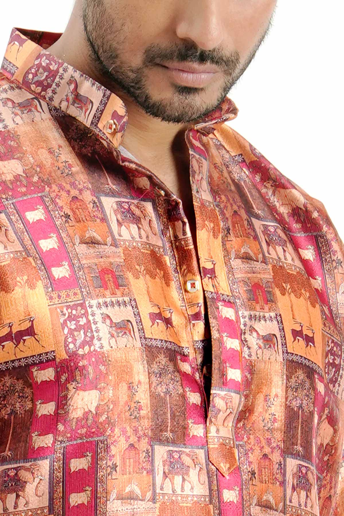 Chocolate Silk Printed Kurta