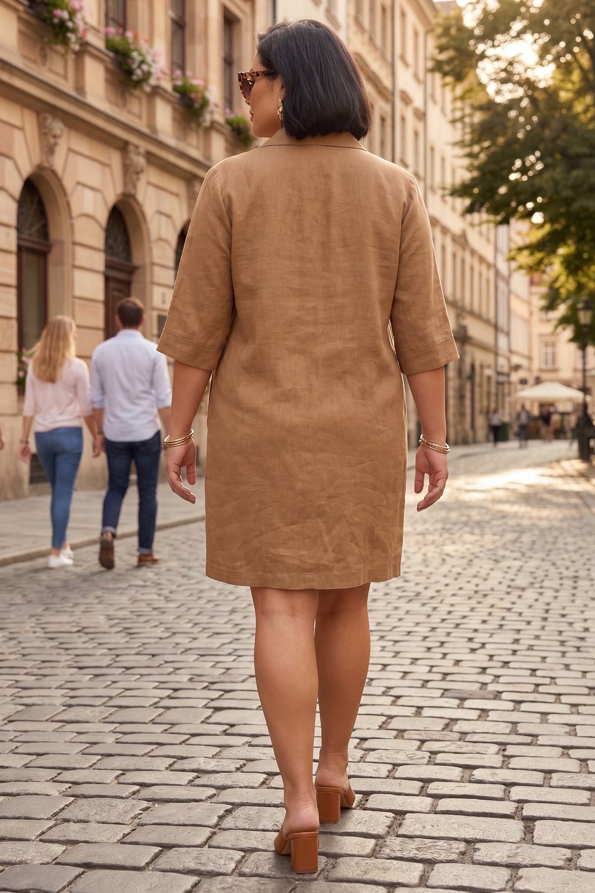 Cinnamon Buttoned Shirt Dress