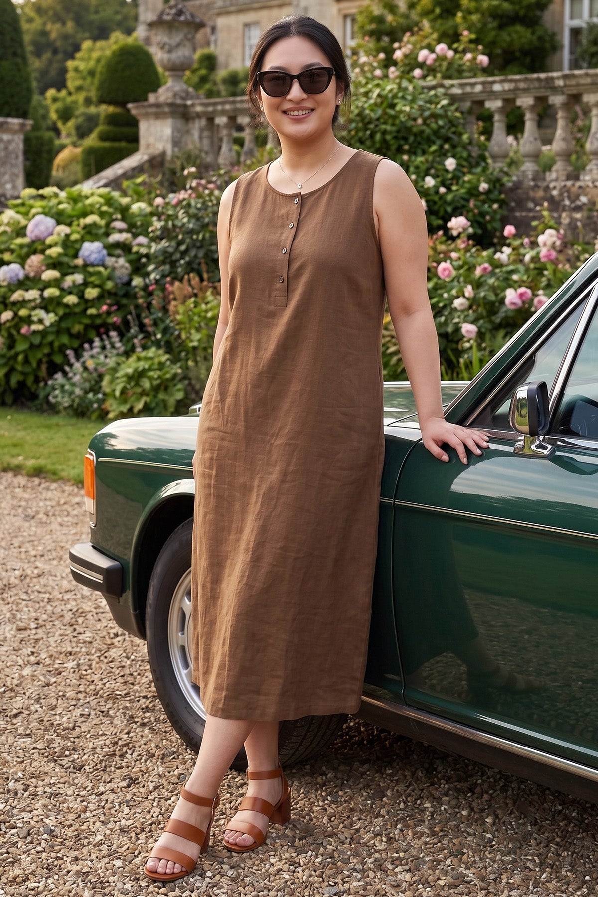 Cinnamon Linen Blend Midi Dress