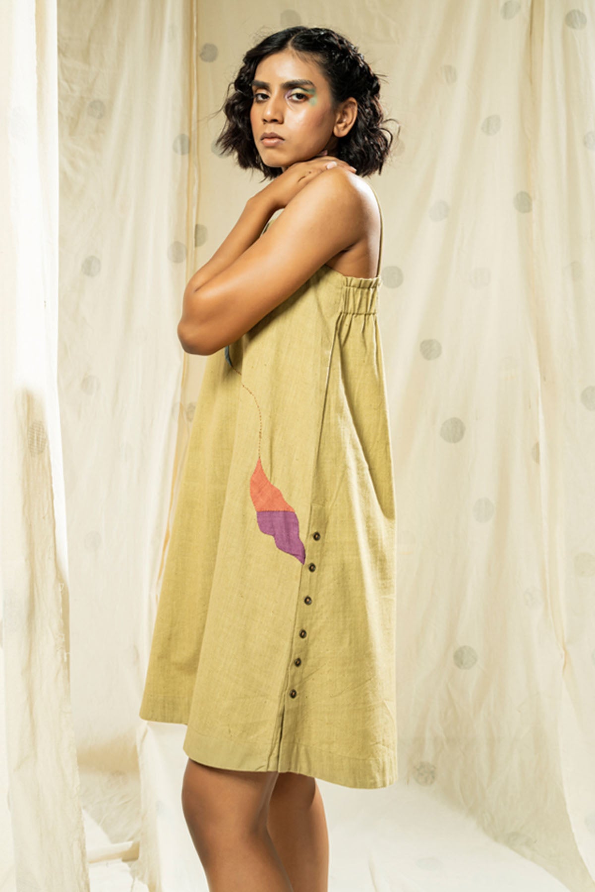 Citron Applique Spaghetti Dress