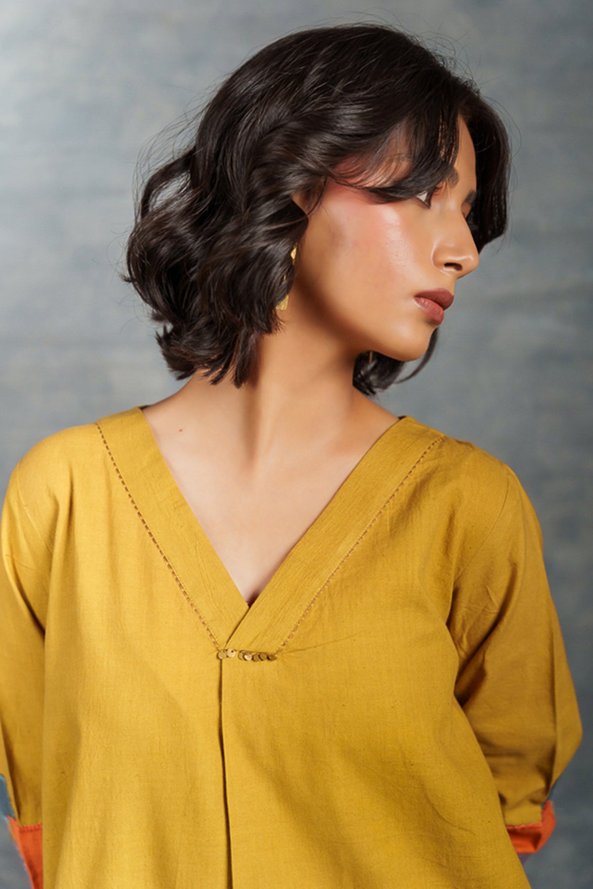 Citron Cotton V-Neck Midi Dress