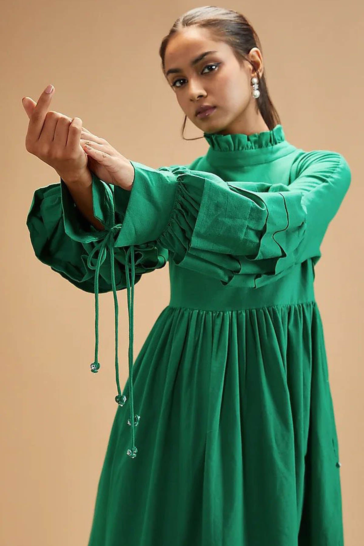 Clara Green Ruffled Collar Dress