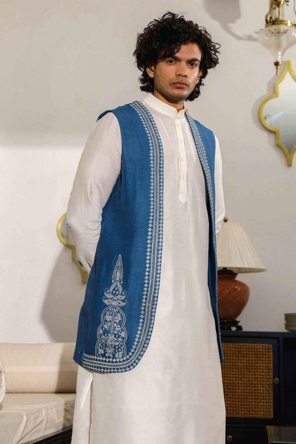 Cobalt Blue Embroidered Bundi