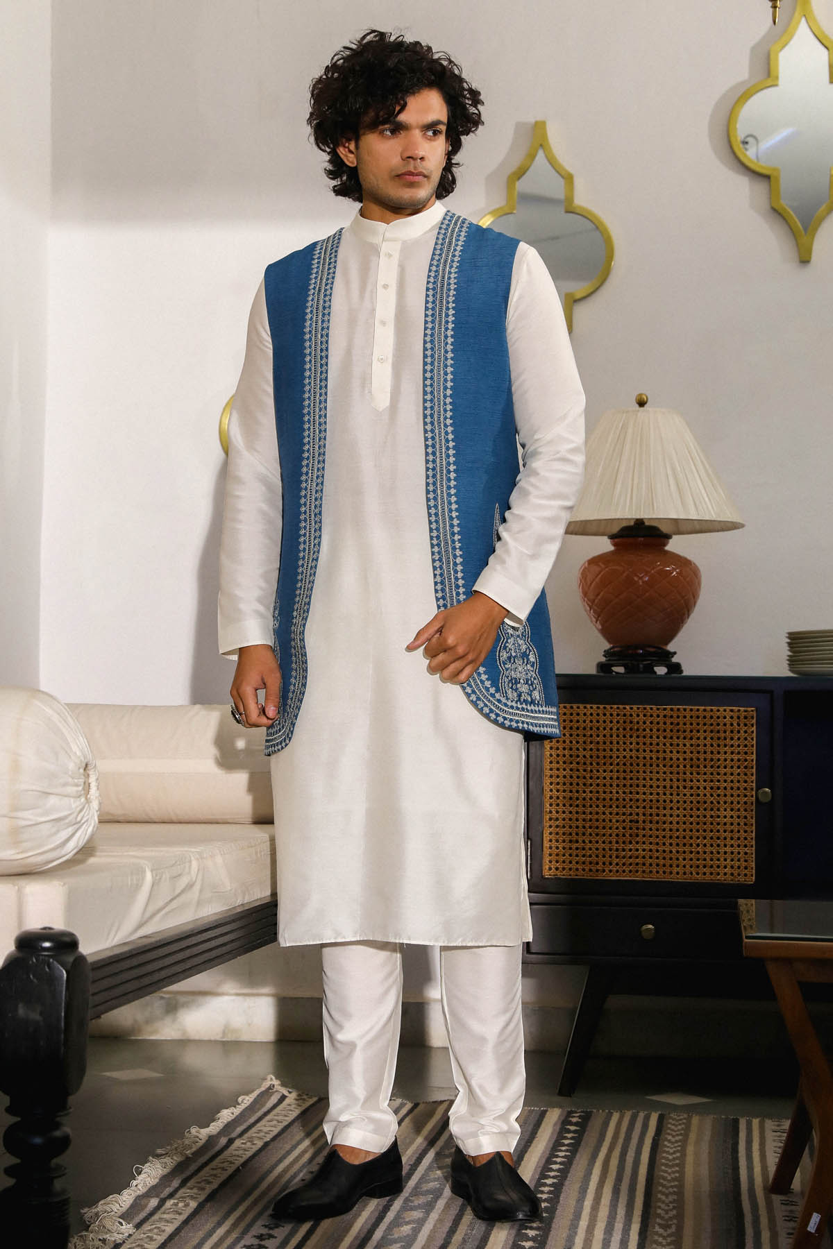 Cobalt Blue Embroidered Bundi