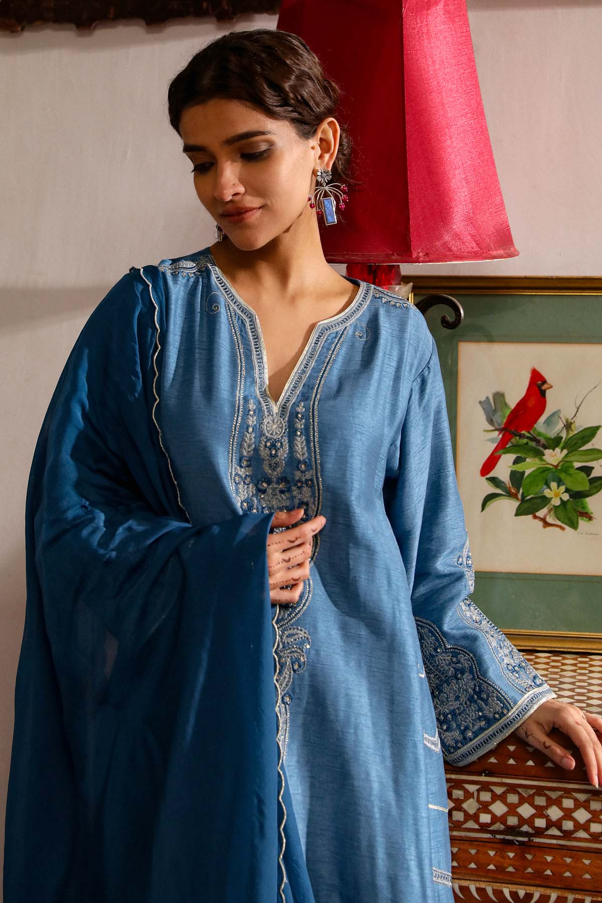 Cobalt Blue Resham Kurta Set