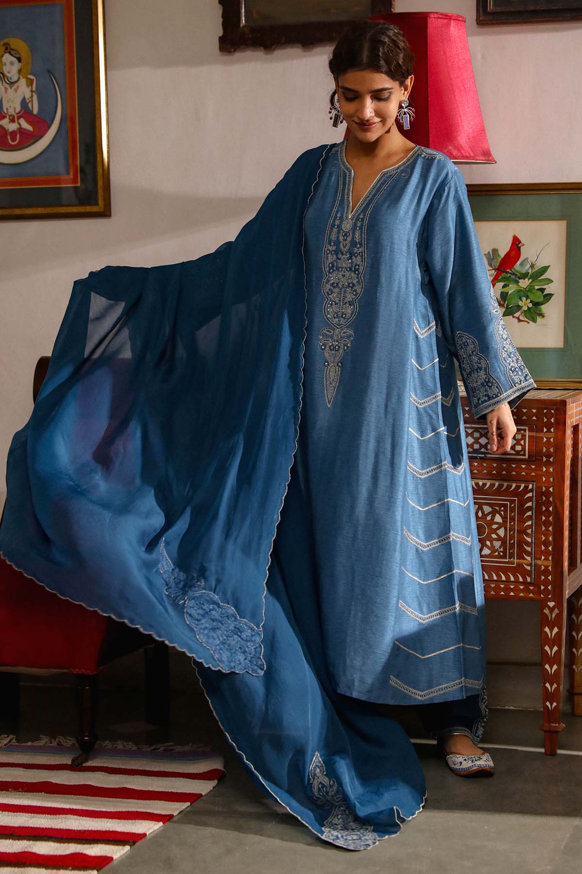 Cobalt Blue Resham Kurta Set