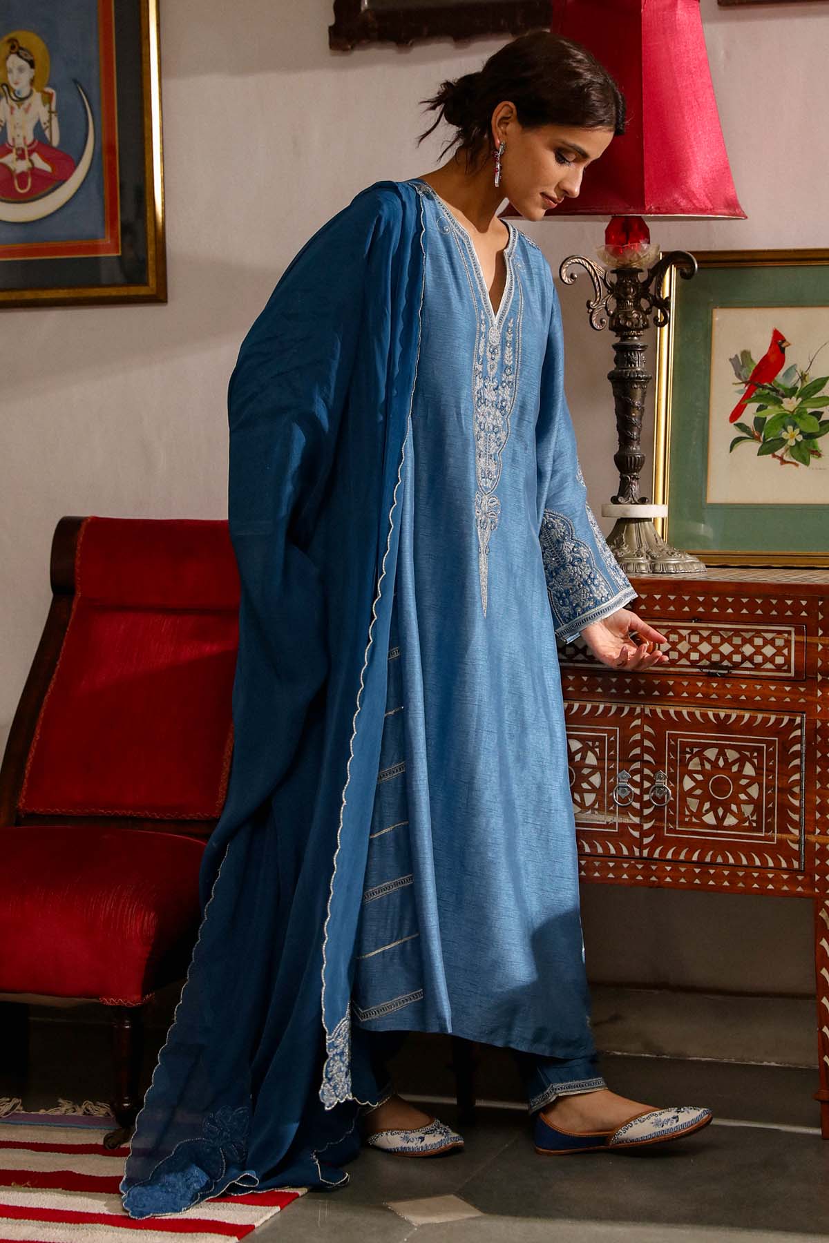 Cobalt Blue Resham Kurta Set