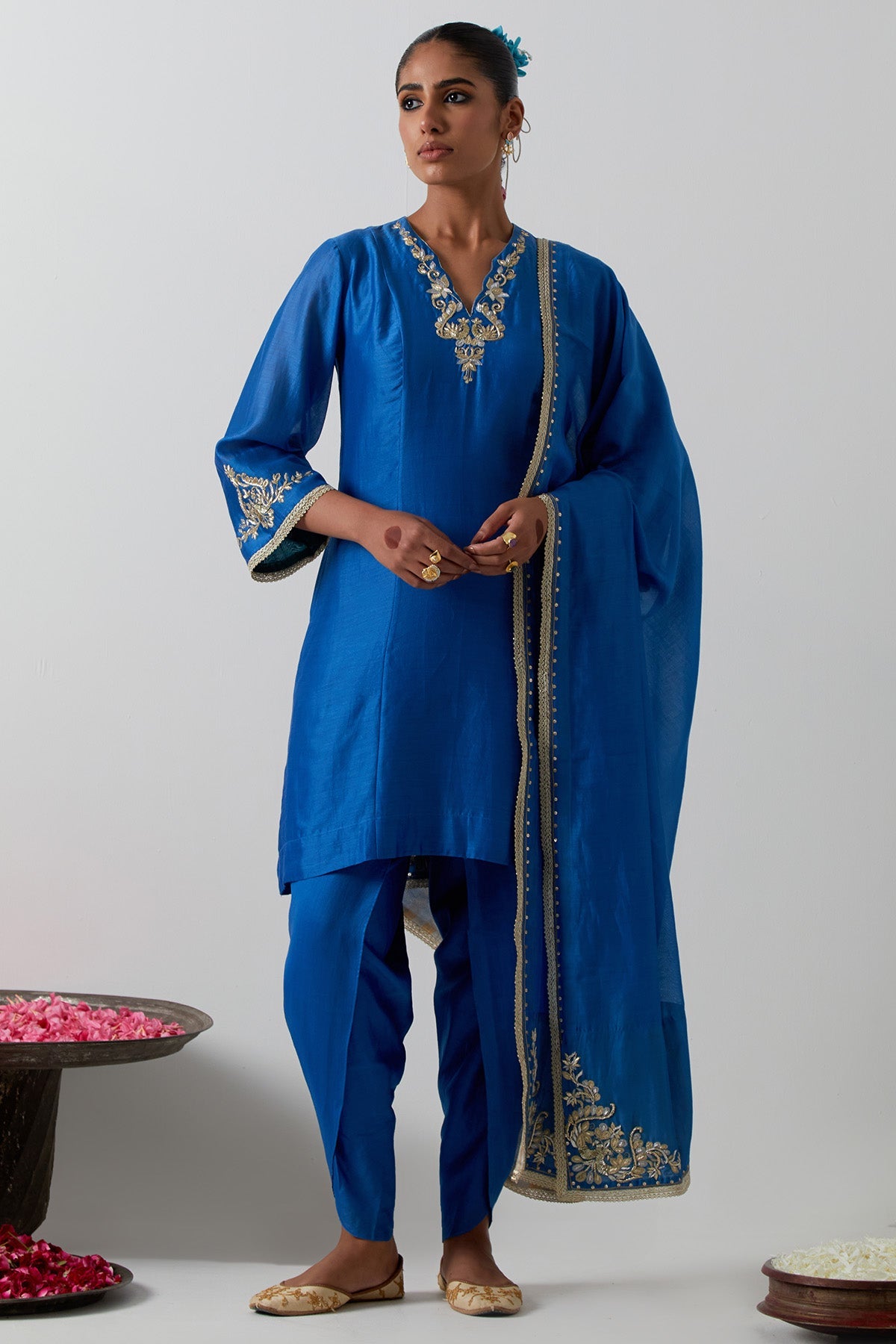 Buy Cobalt Blue Zardozi Kurta Set for women by Vinusto online available at scrollnshops