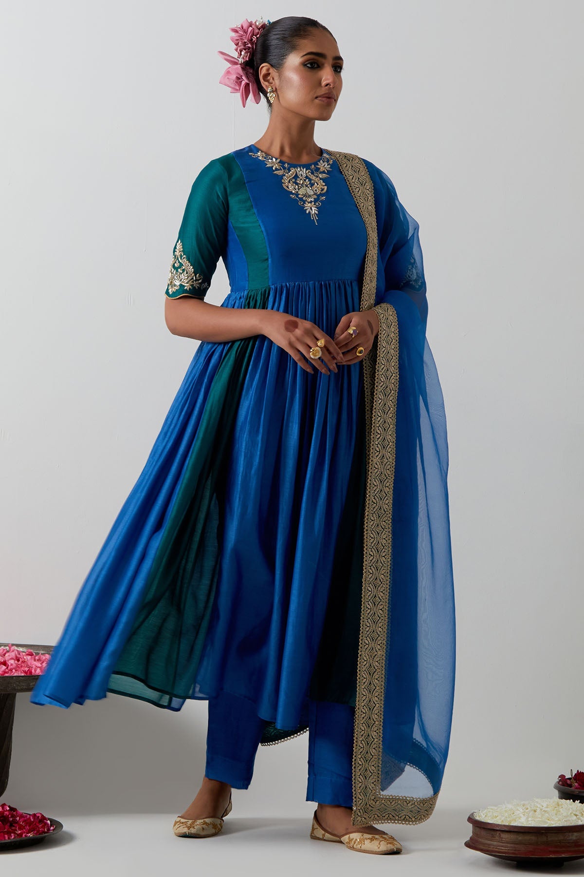 Buy Cobalt & Emerald Anarkali Set for women by Vinusto online available at scrollnshops