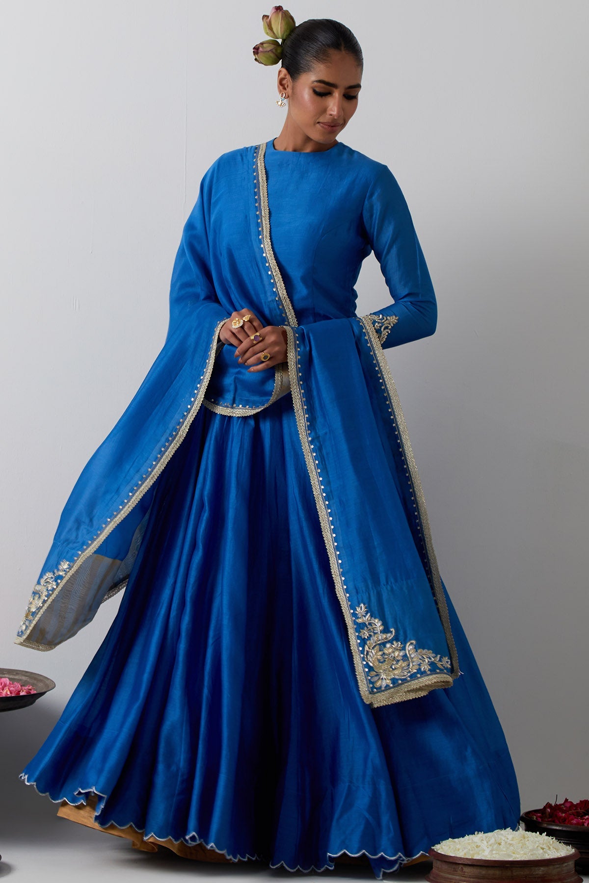Buy Cobalt Scallop Hem Lehenga Set for women by Vinusto online available at scrollnshops