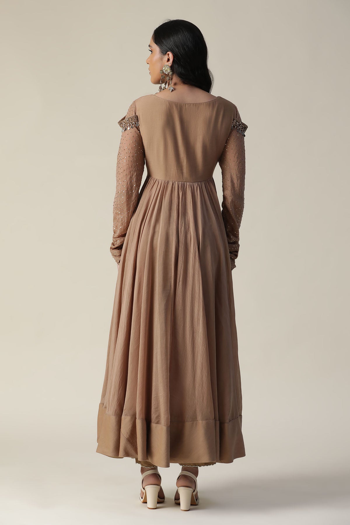 Cocoa Brown Chanderi Anarkali Set