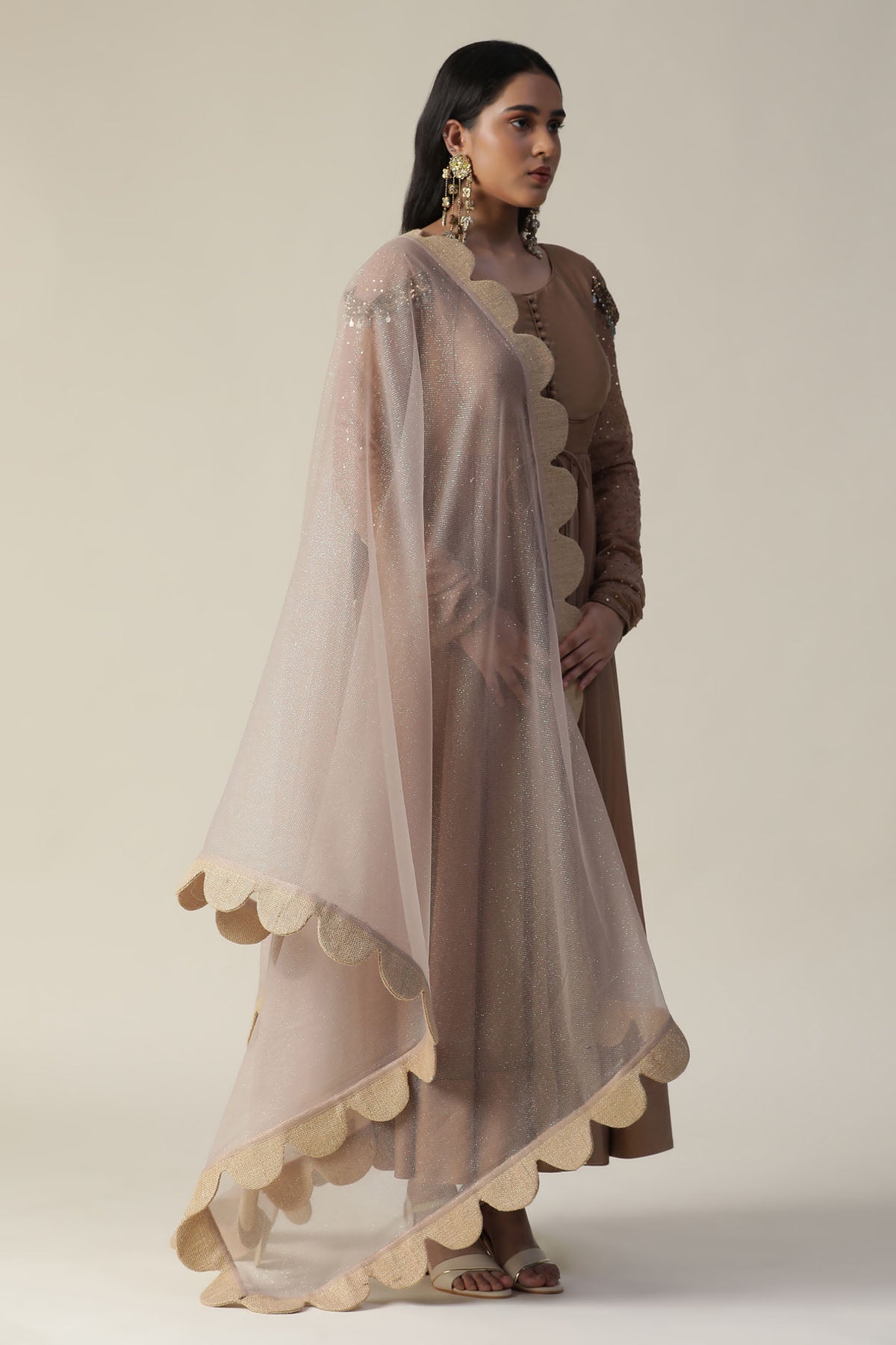 Cocoa Brown Chanderi Anarkali Set