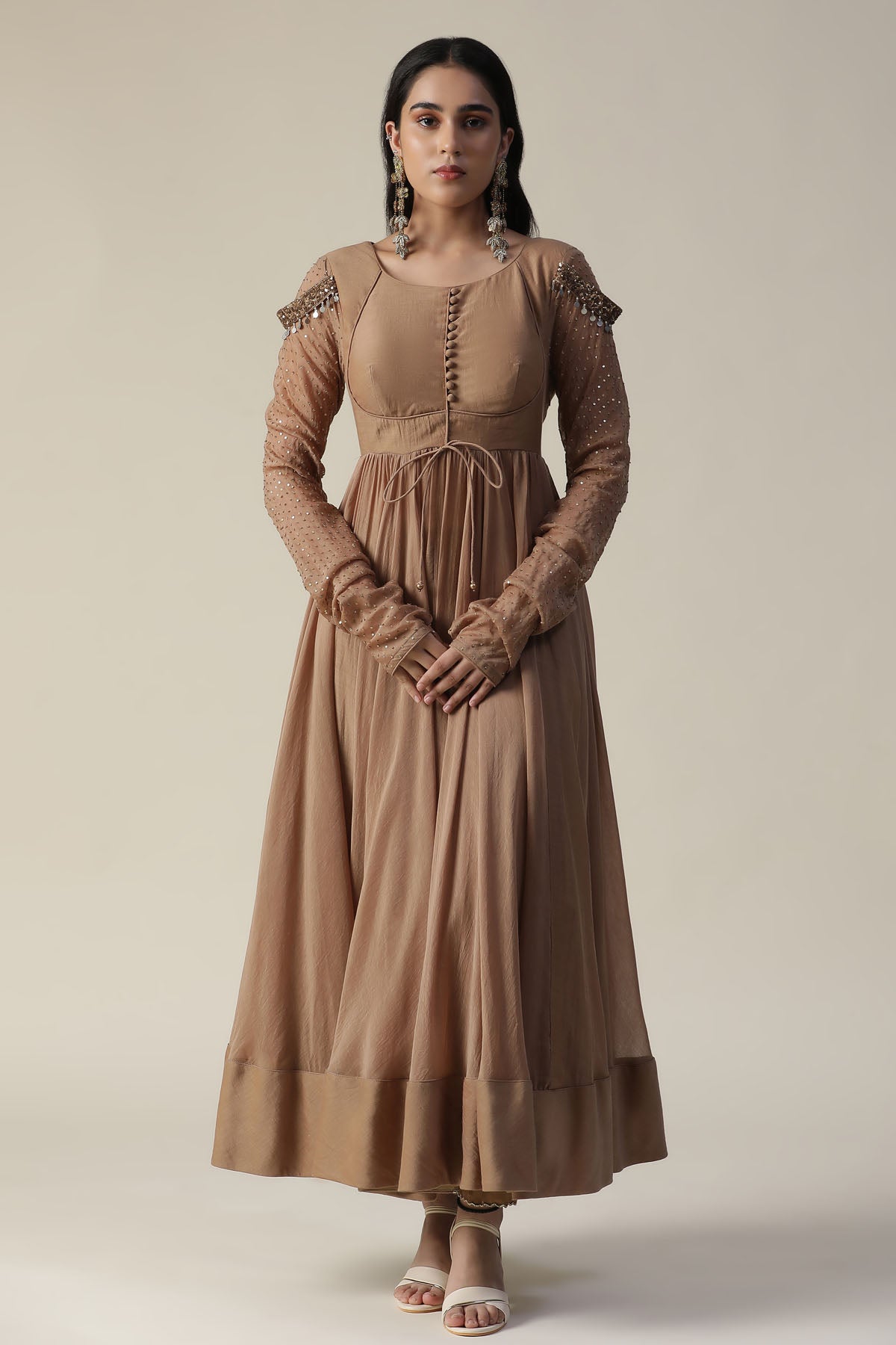 Buy Arpita SulakshanaCocoa Brown Chanderi Anarkali Set