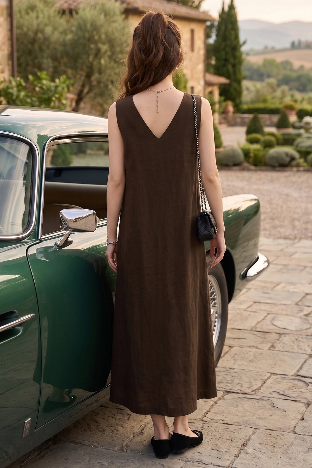 Coffee A-Line Cotton Maxi Dress
