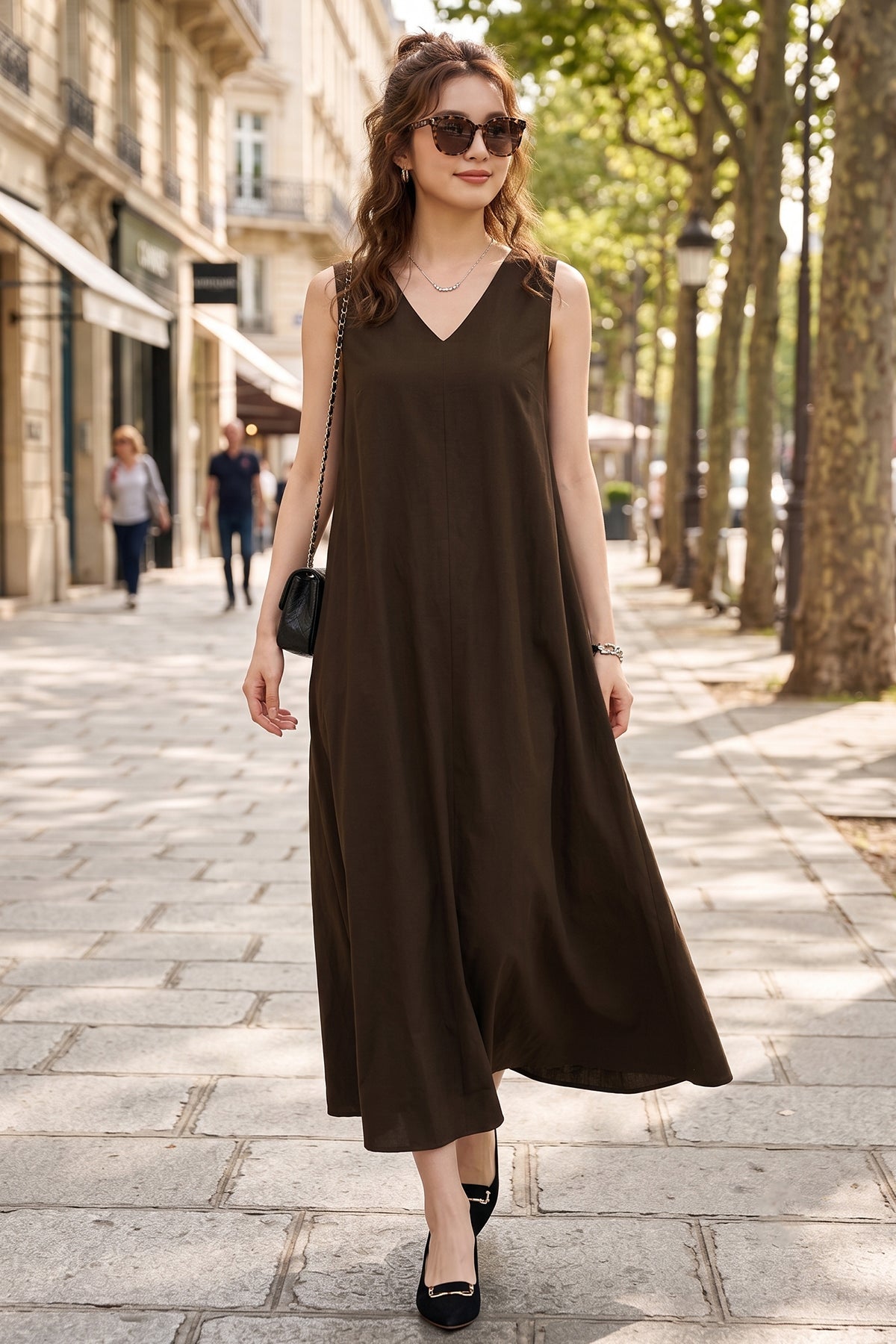 Buy Coffee A-Line Cotton Maxi Dress for women by Sneha B online available at scrollnshops