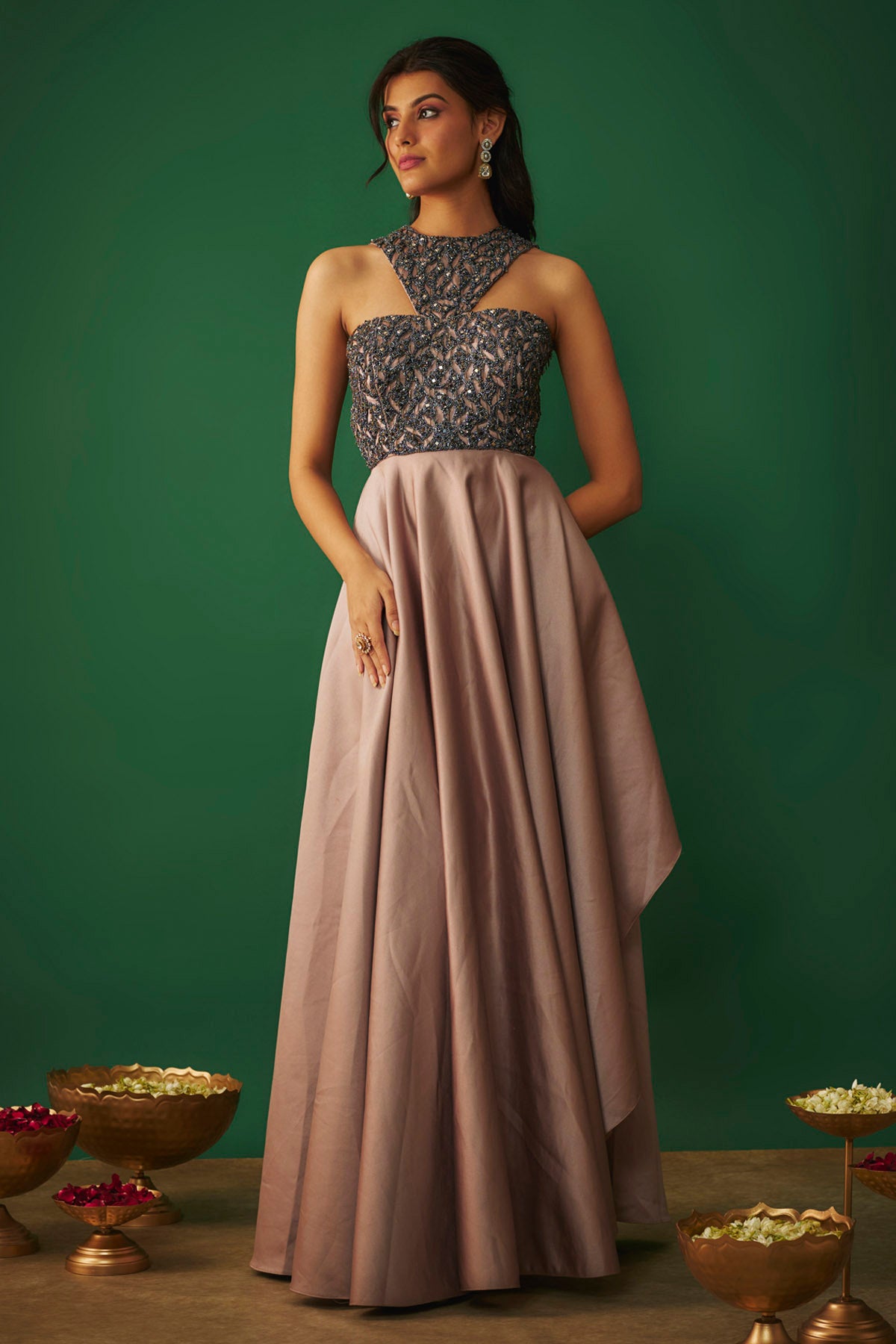 Coffee Asymmetric Cocktail Gown