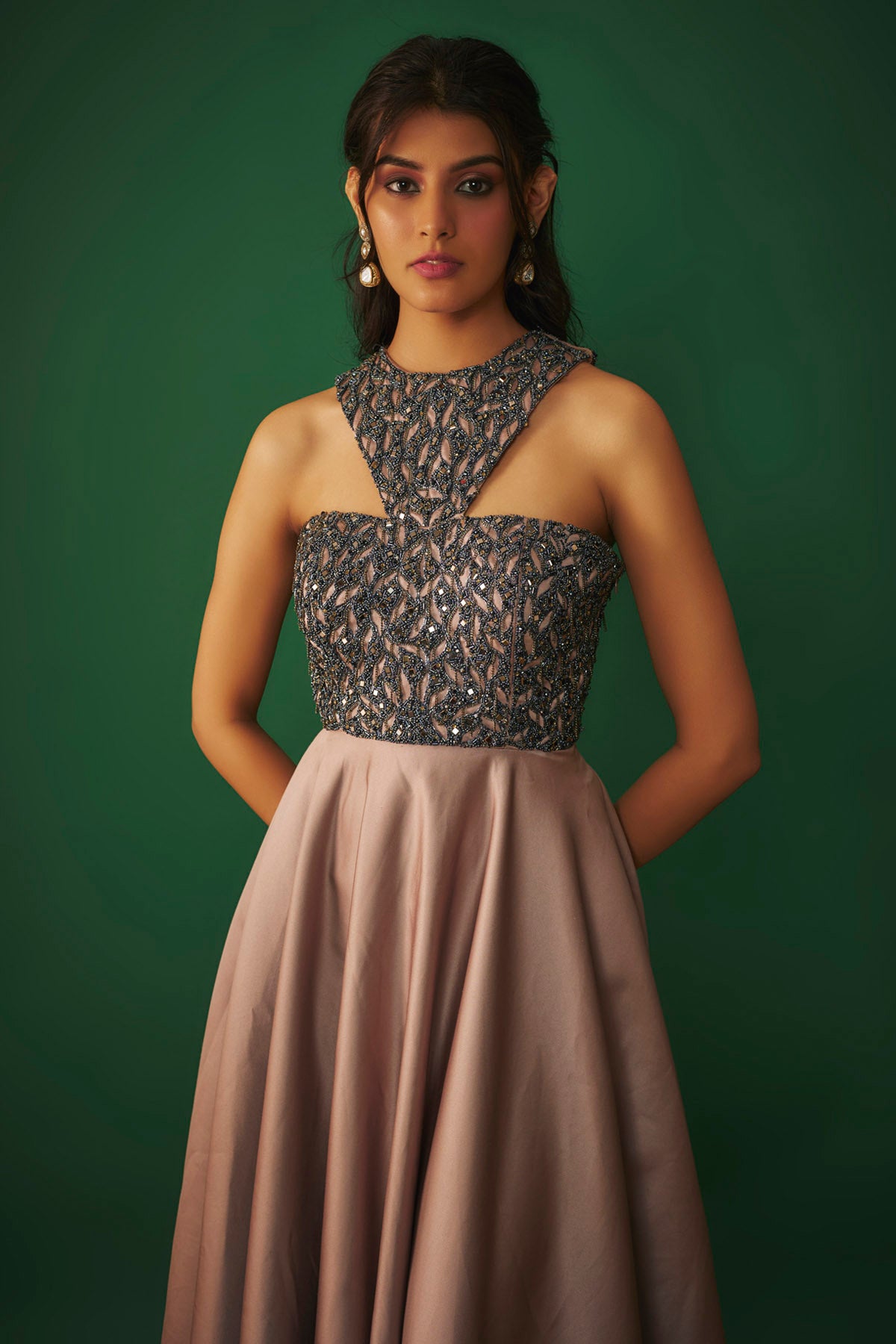 Coffee Asymmetric Cocktail Gown