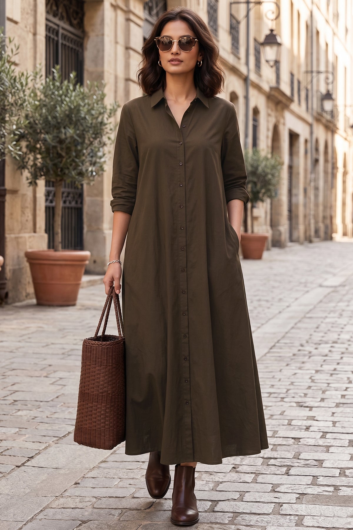 Buy Coffee Cotton Maxi Shirt Dress for women by Sneha B online available at scrollnshops