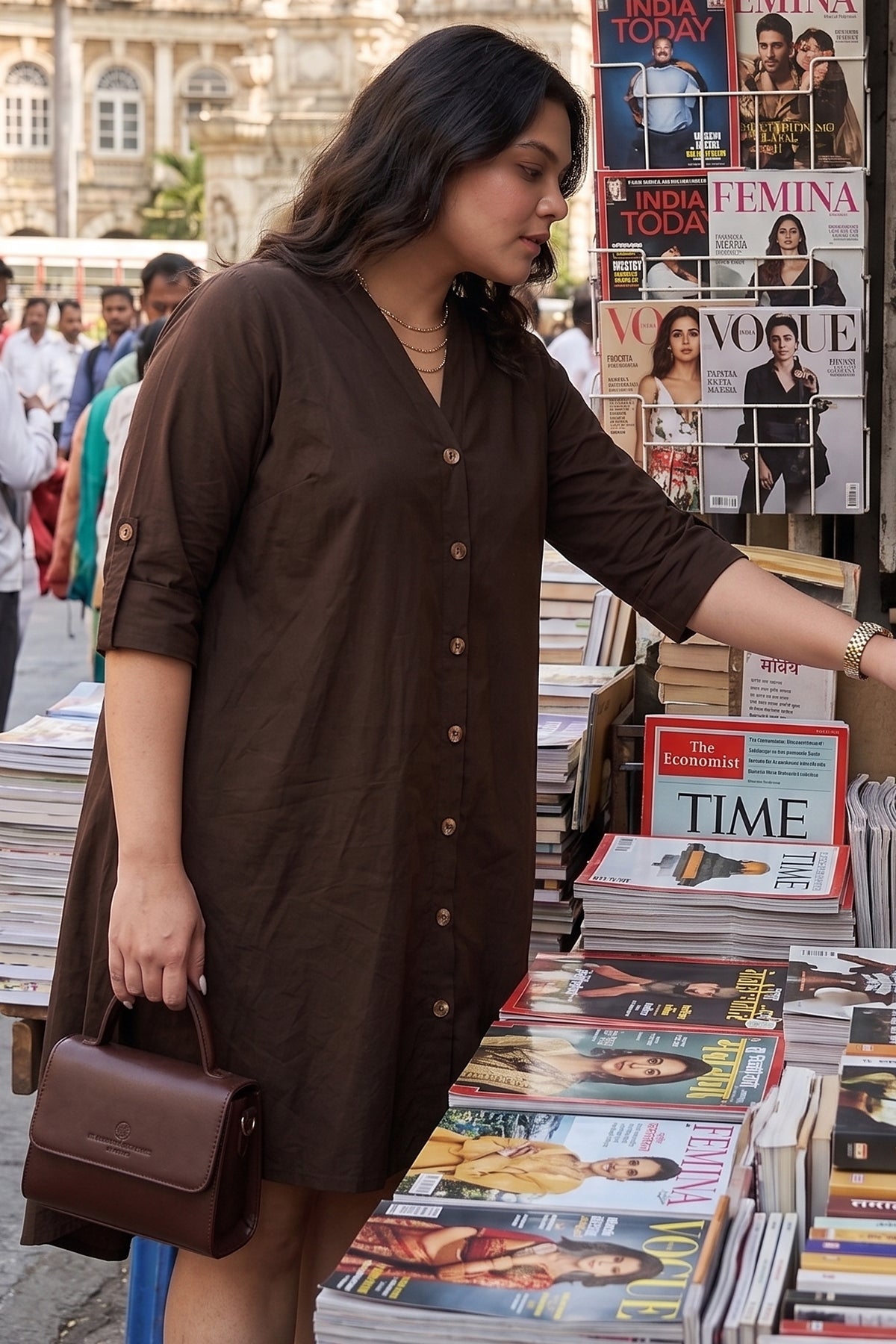 Coffee Cotton Oversized Dress