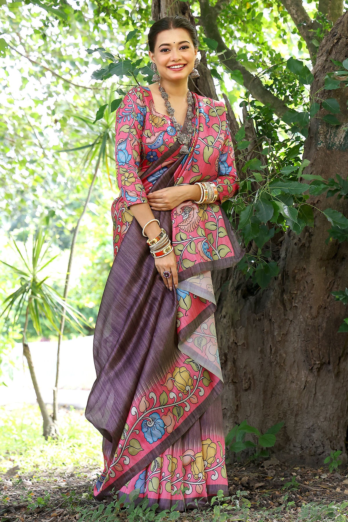 Coffee Cotton Silk Printed Saree