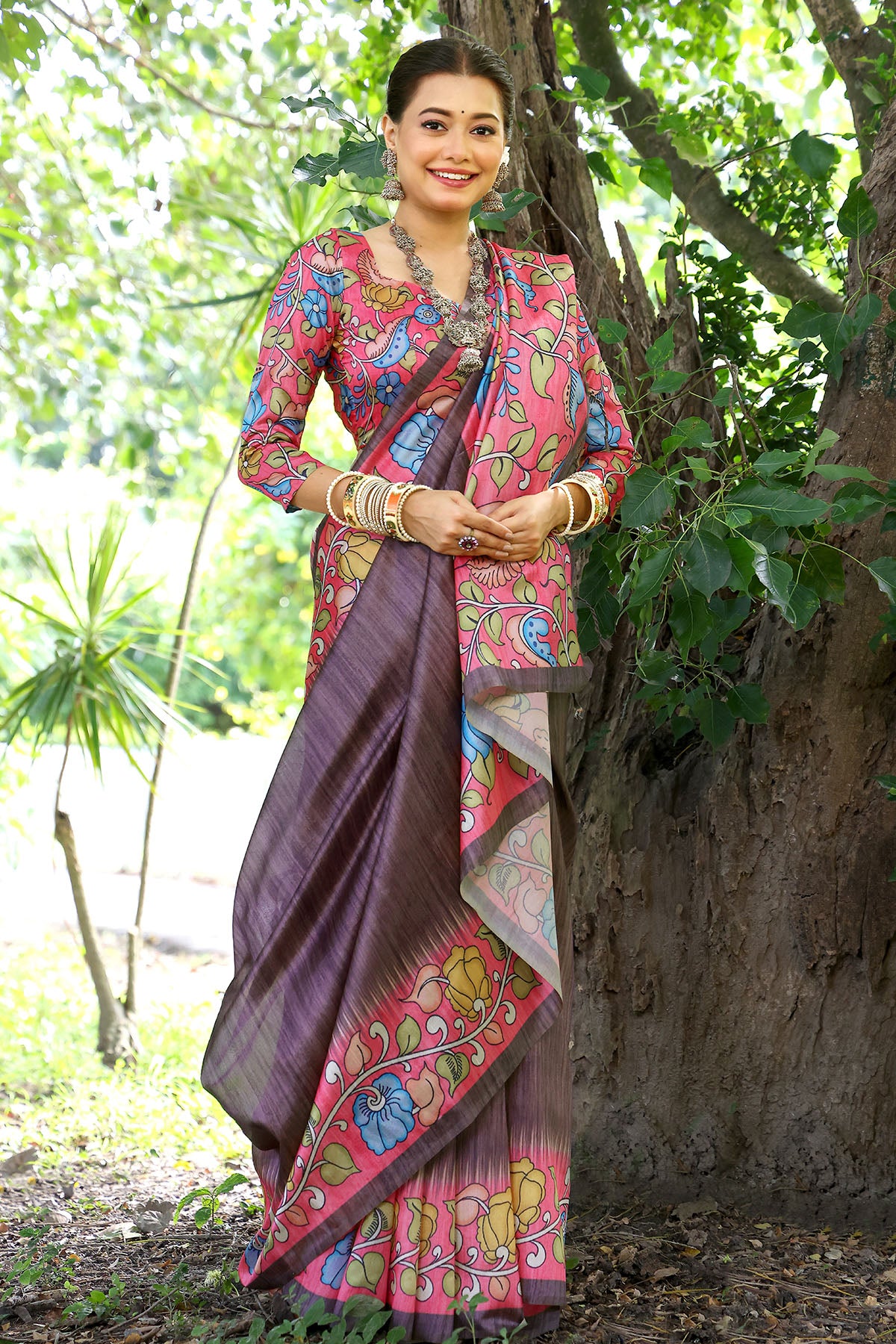 Coffee Cotton Silk Printed Saree