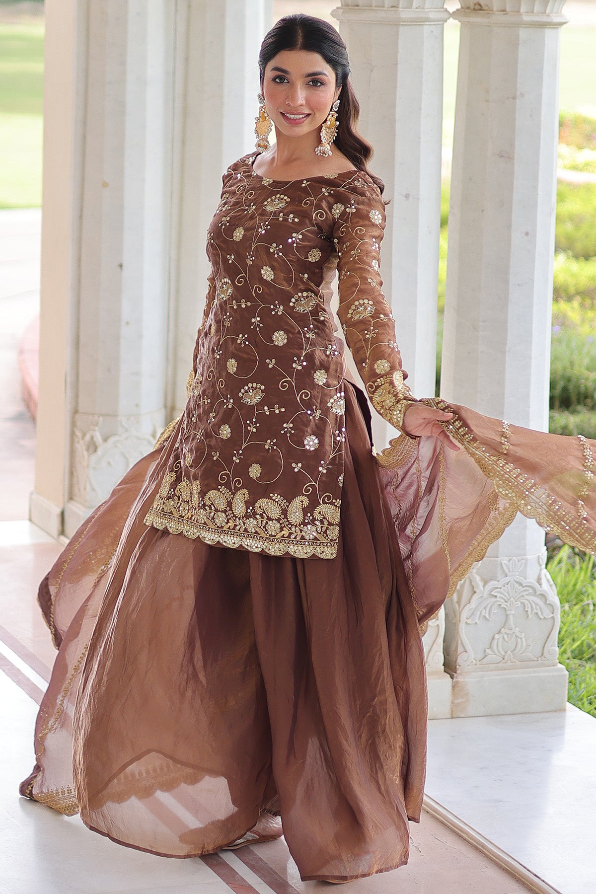 Coffee Fendy Sequins Kurta Set