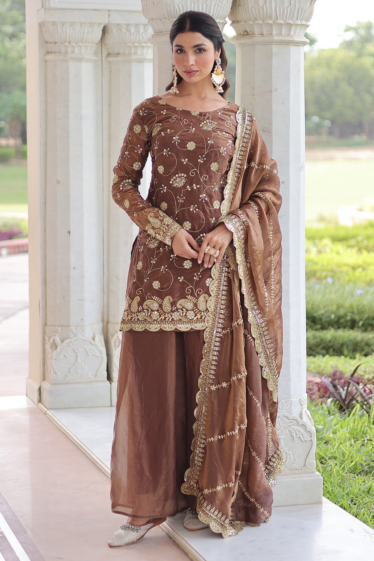 Buy Coffee Fendy Sequins Kurta Set for women by Aastha Fashion online available at scrollnshops