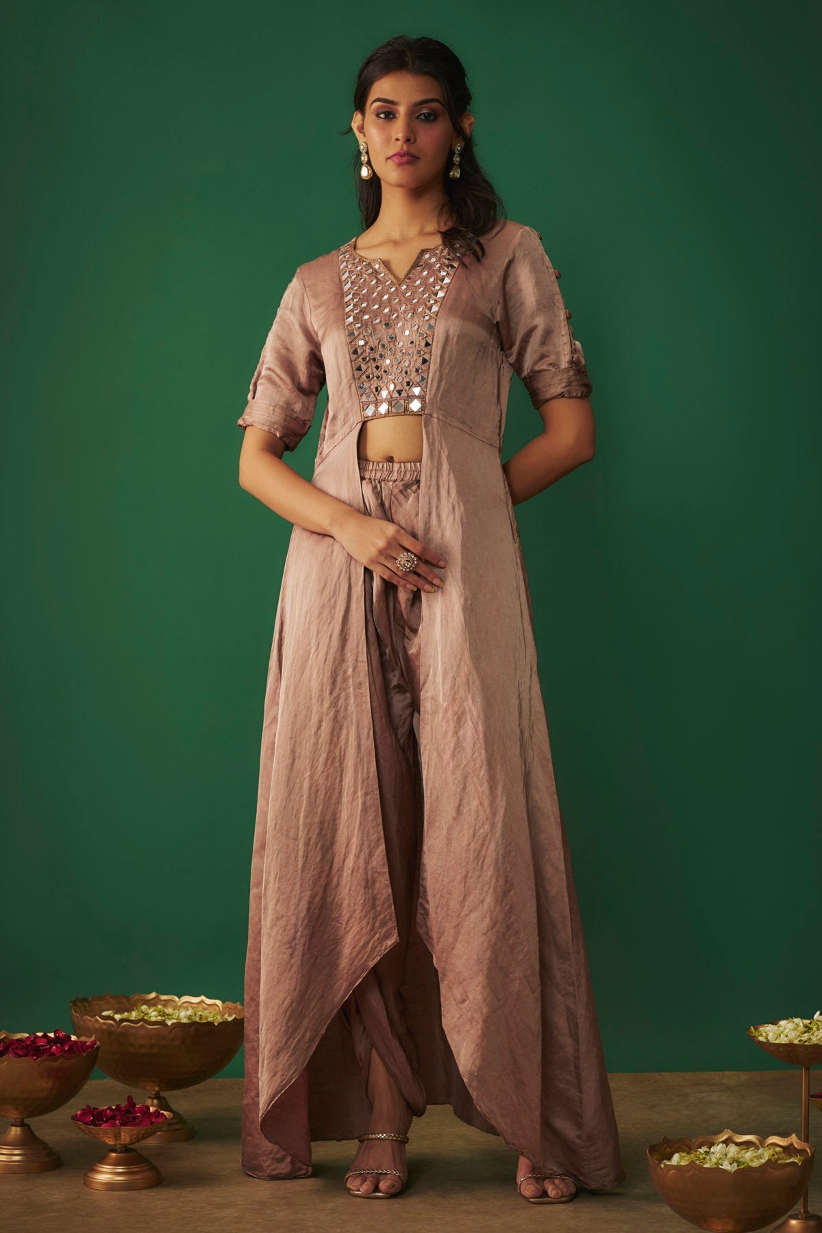 Mehak Murpana Coffee Front Open Kurta & Dhoti for Women Online at ScrollnShops