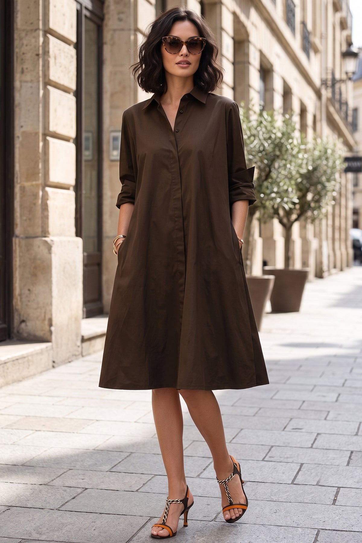 Buy Coffee Knee Length Shirt Dress for women by Sneha B online available at scrollnshops
