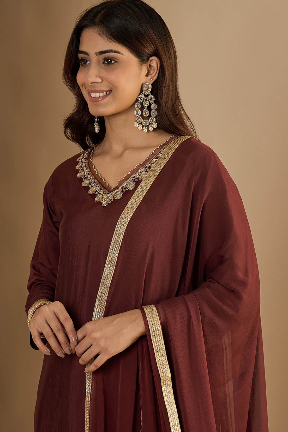 Coffee Silk Blended Kurta Set