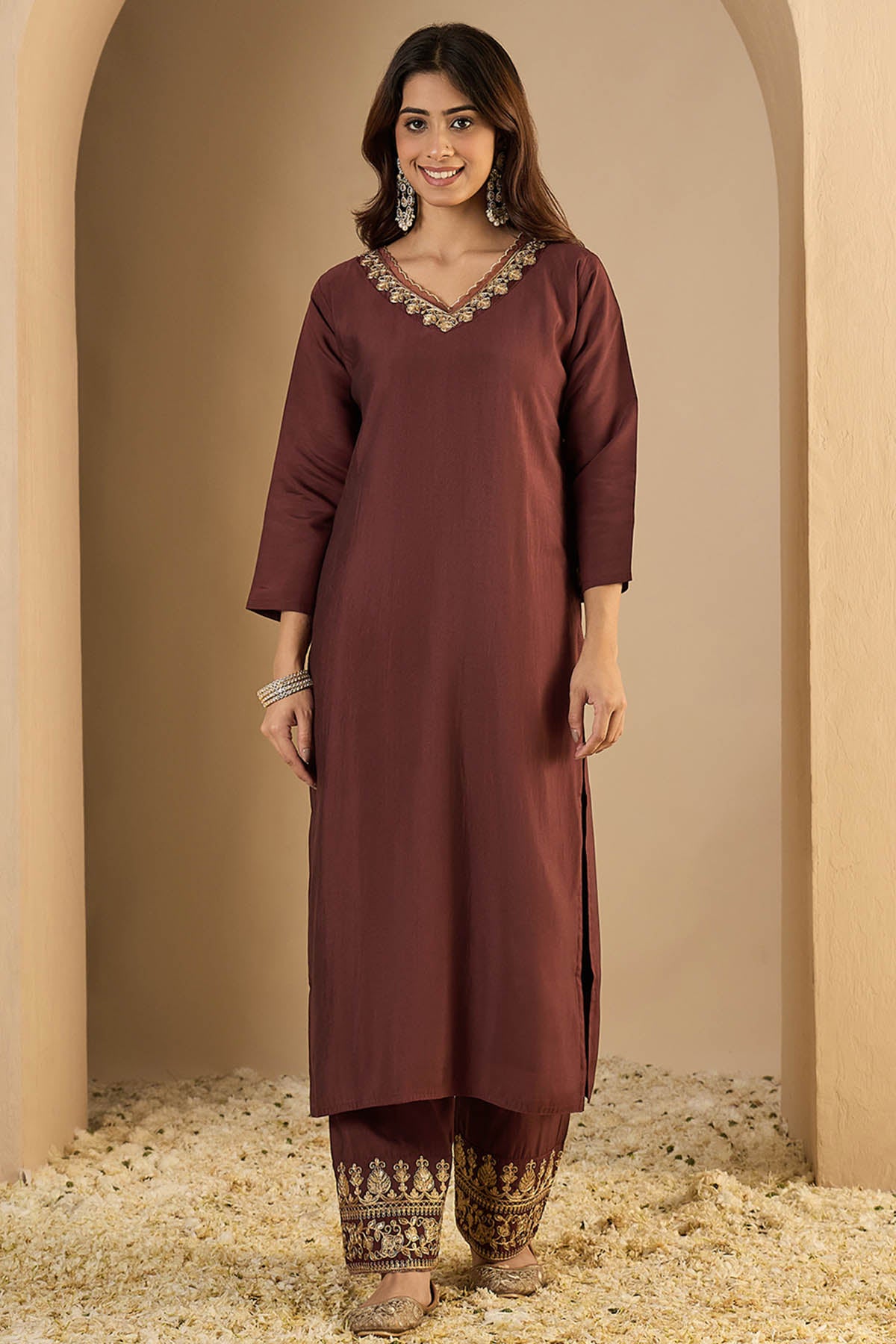 Coffee Silk Blended Kurta Set