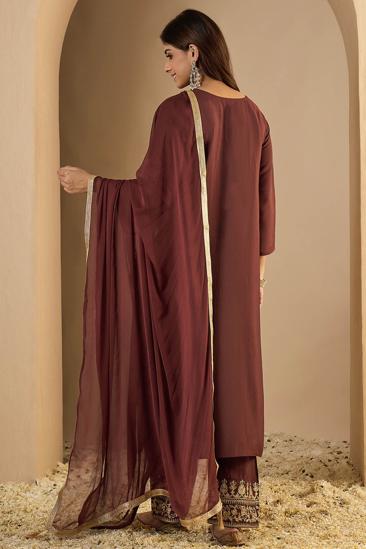 Coffee Silk Blended Kurta Set