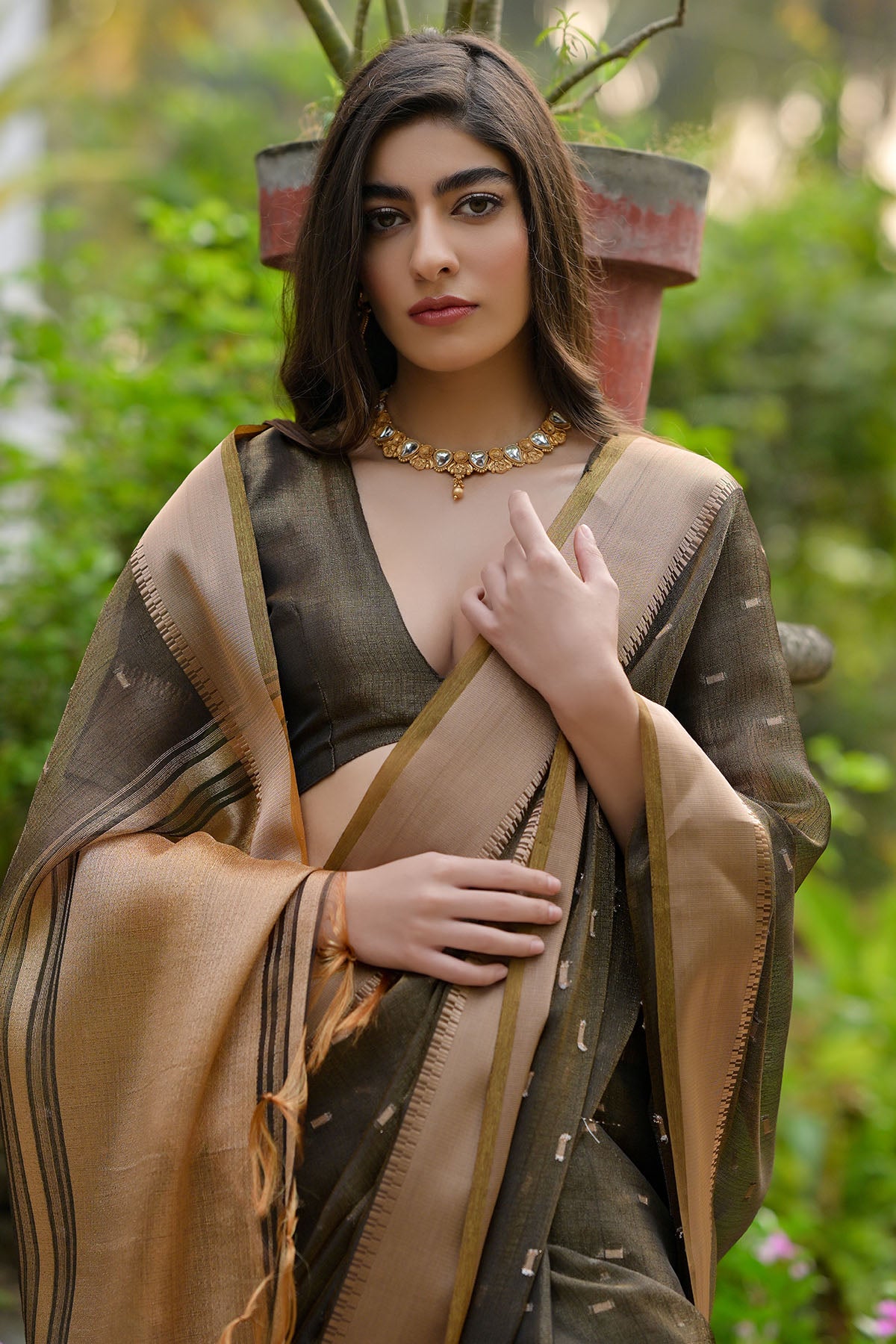 Coffee Soft Tussar Silk Saree