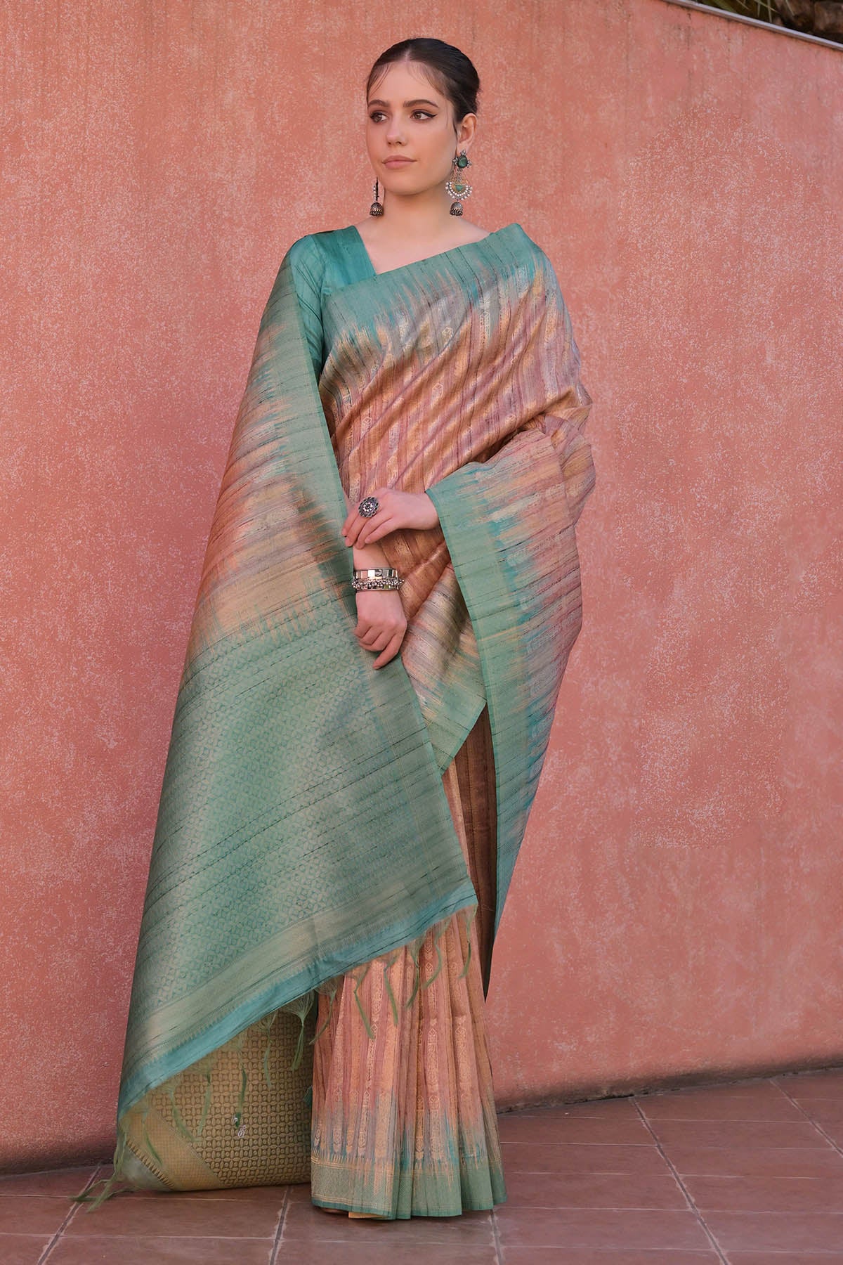 Coffee Tussar Silk Zari Saree