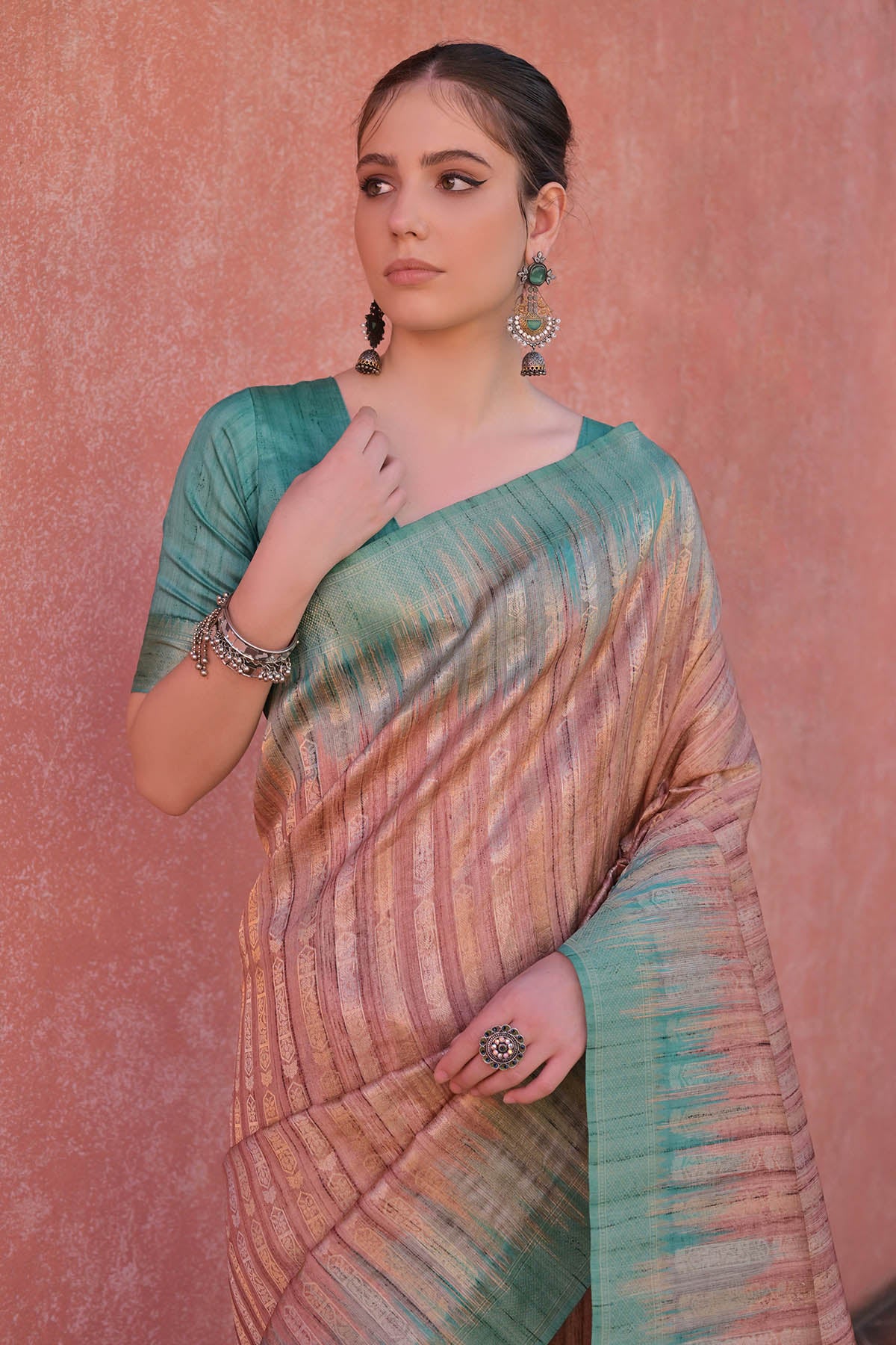 Coffee Tussar Silk Zari Saree