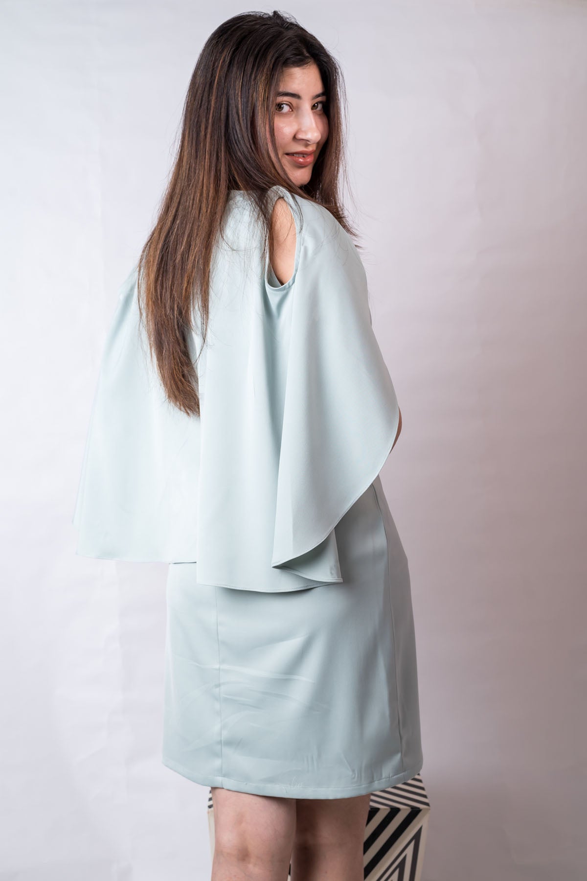 Cold Shoulder Green Silk Dress