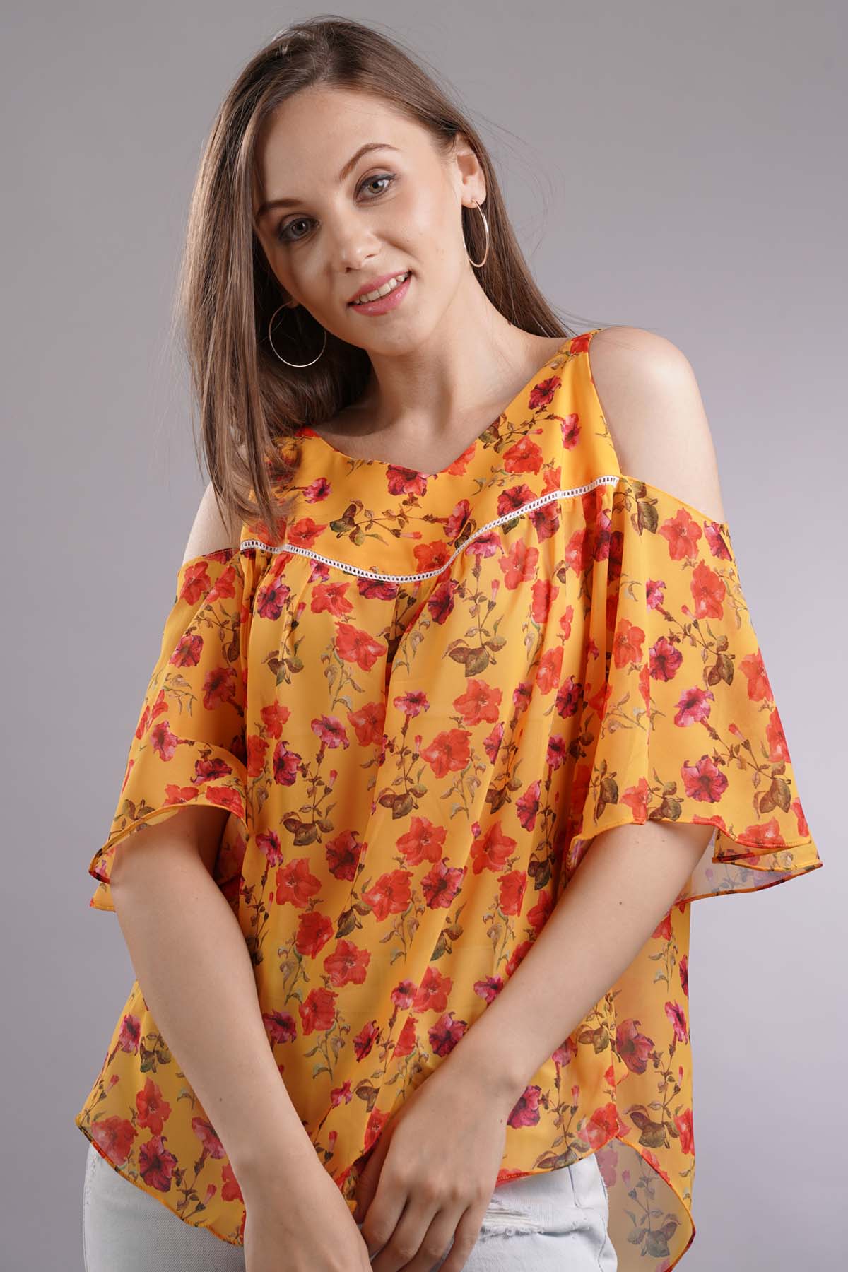 Buy 7teen12 Cold Shoulder Floral Kaftan Top Online at ScrollnShops