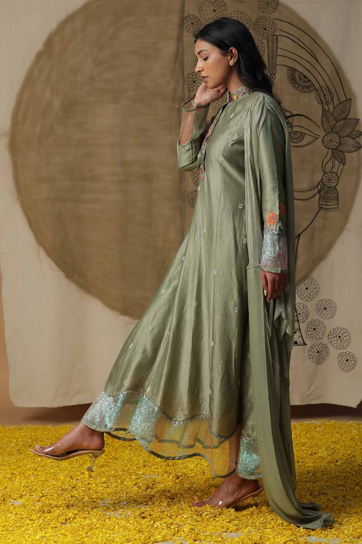 Collar Embroidered Gown