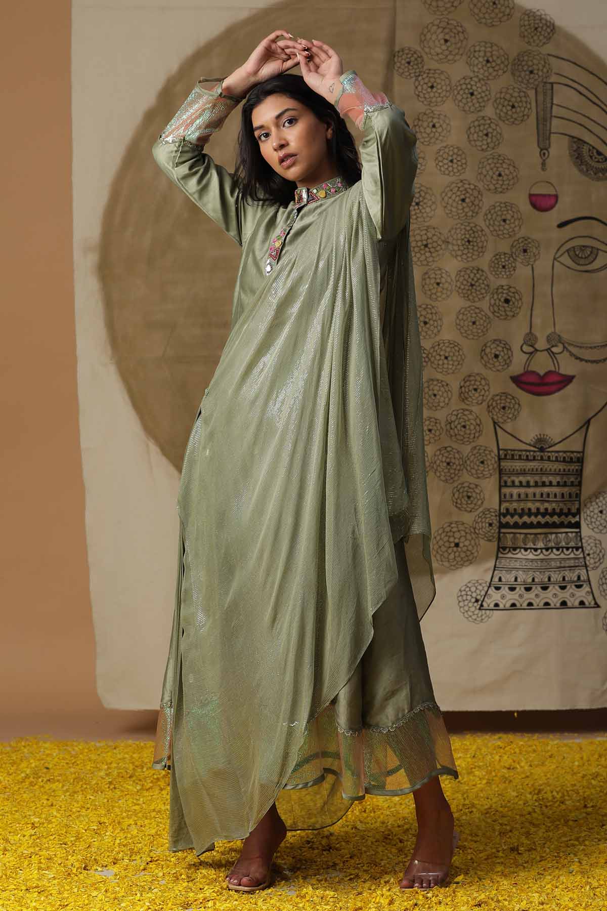 Collar Embroidered Gown