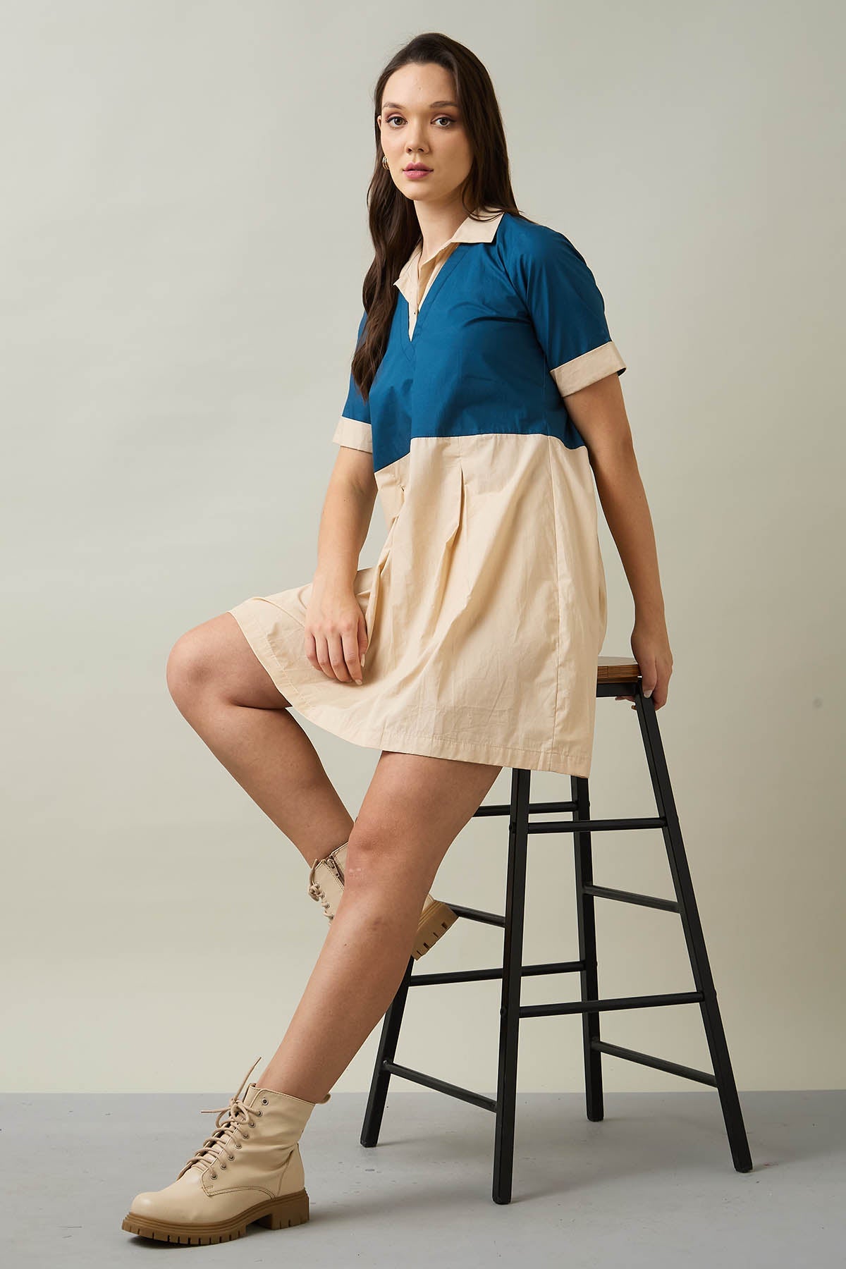 Buy Collar Colour Block Mini Dress for Women by SNEHA B Designer online available at scrollnshops