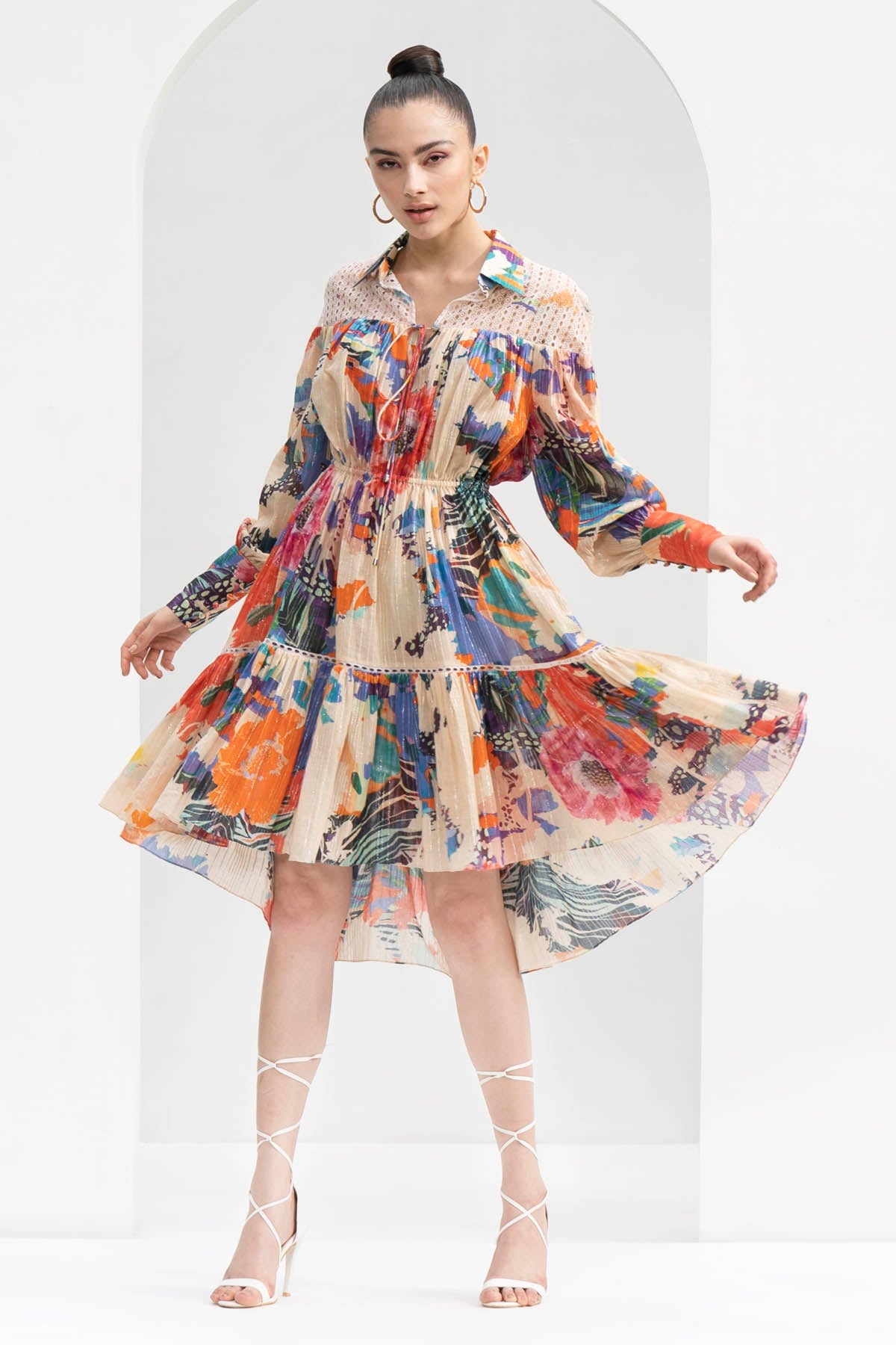 Buy Collared Floral Print Dress by Mandira Wirk