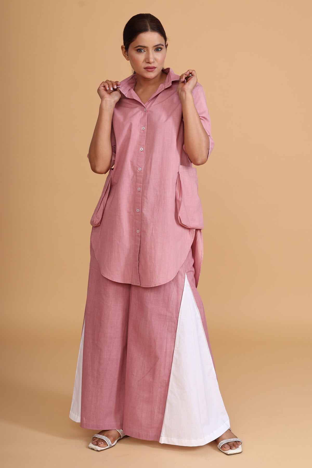 Color Block Side Pleated Pants